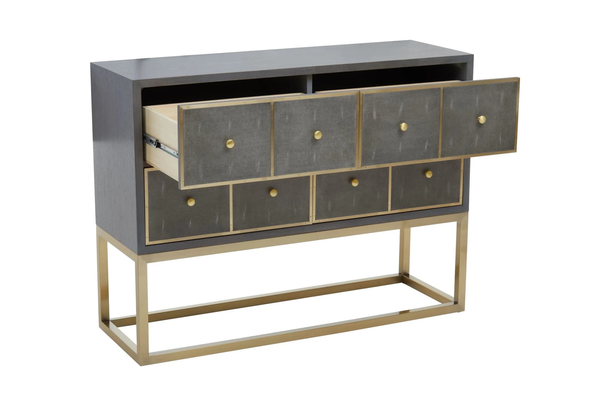 Deskey Grey Shagreen Effect Four Drawer Console Table - Tables, photo 7 of 8