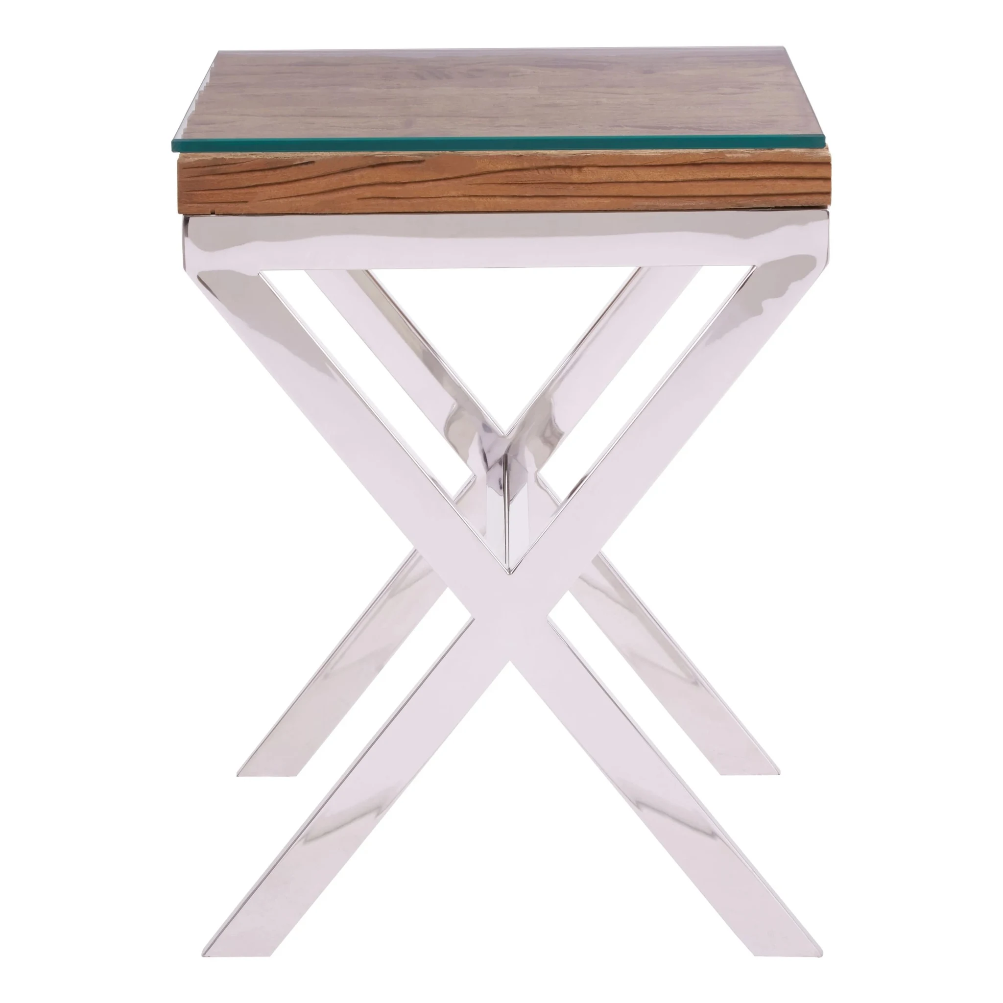 Kerala Recycled Natural Wood Side Table with Cross Frame - Tables, photo 3 of 7