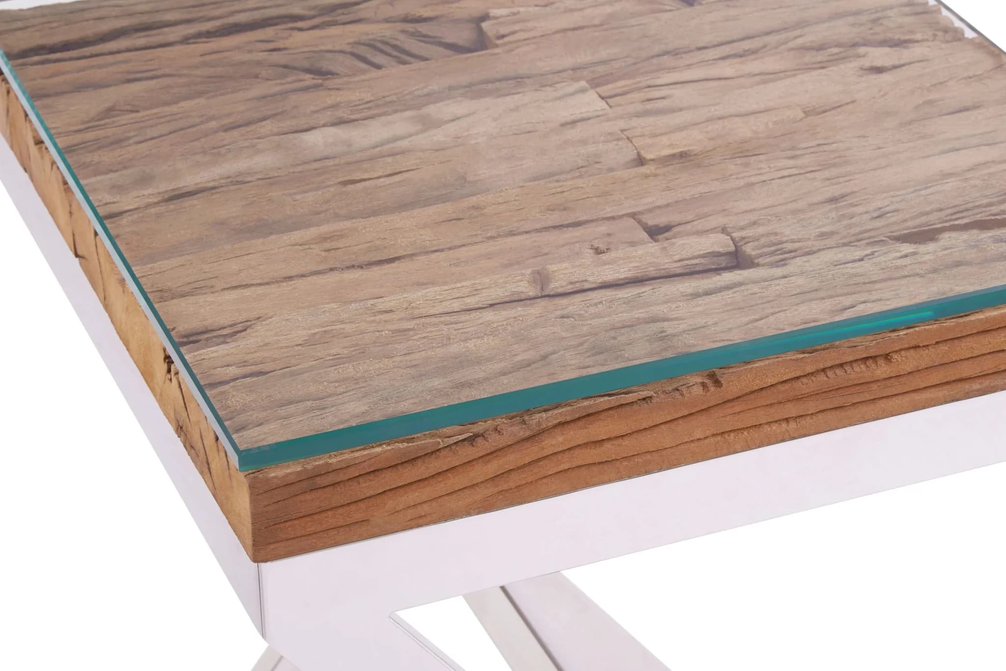 Kerala Recycled Natural Wood Side Table with Cross Frame - Tables, photo 4 of 7
