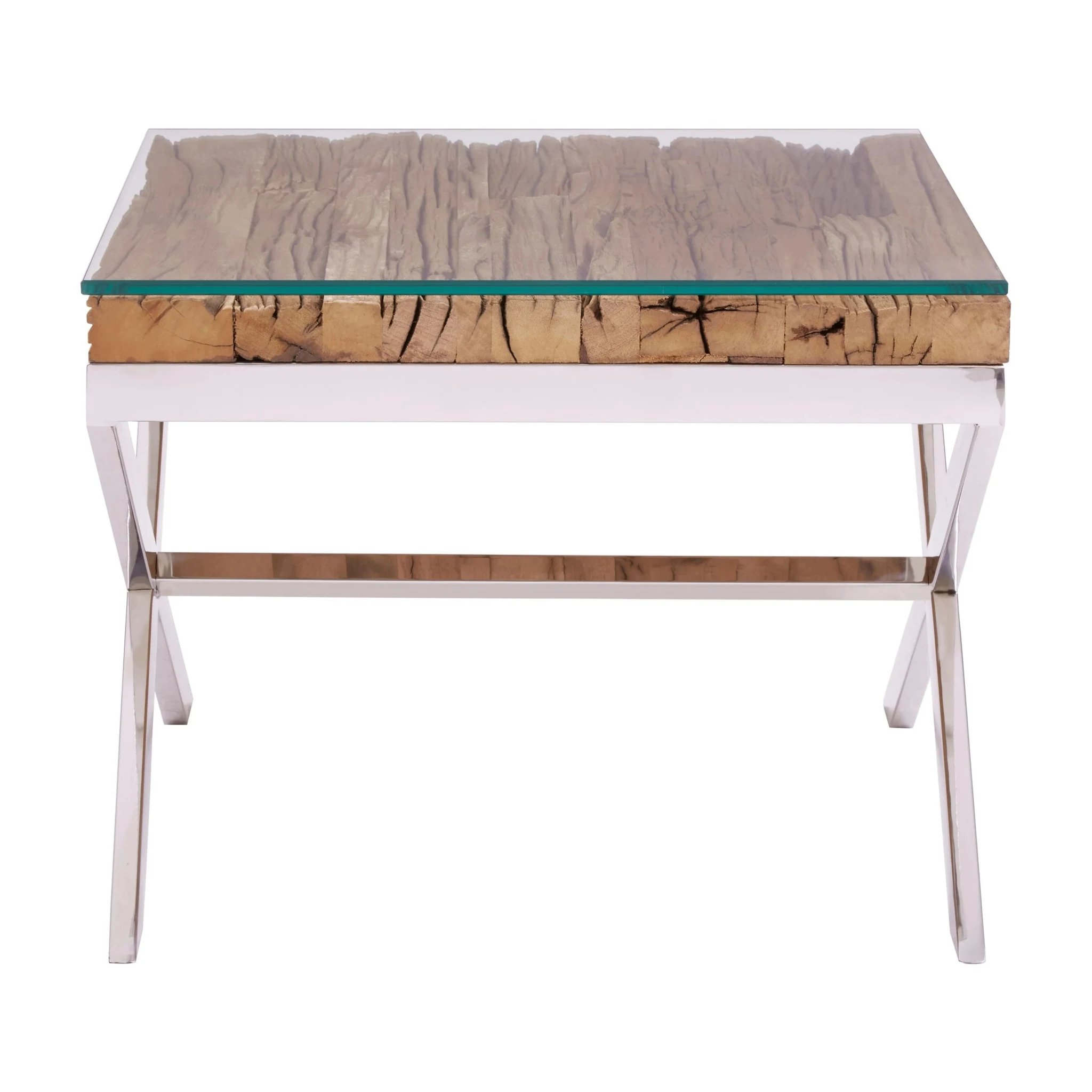 Kerala Large Recycled Natural Wood Side Table With Cross Base - Tables, photo 2 of 7
