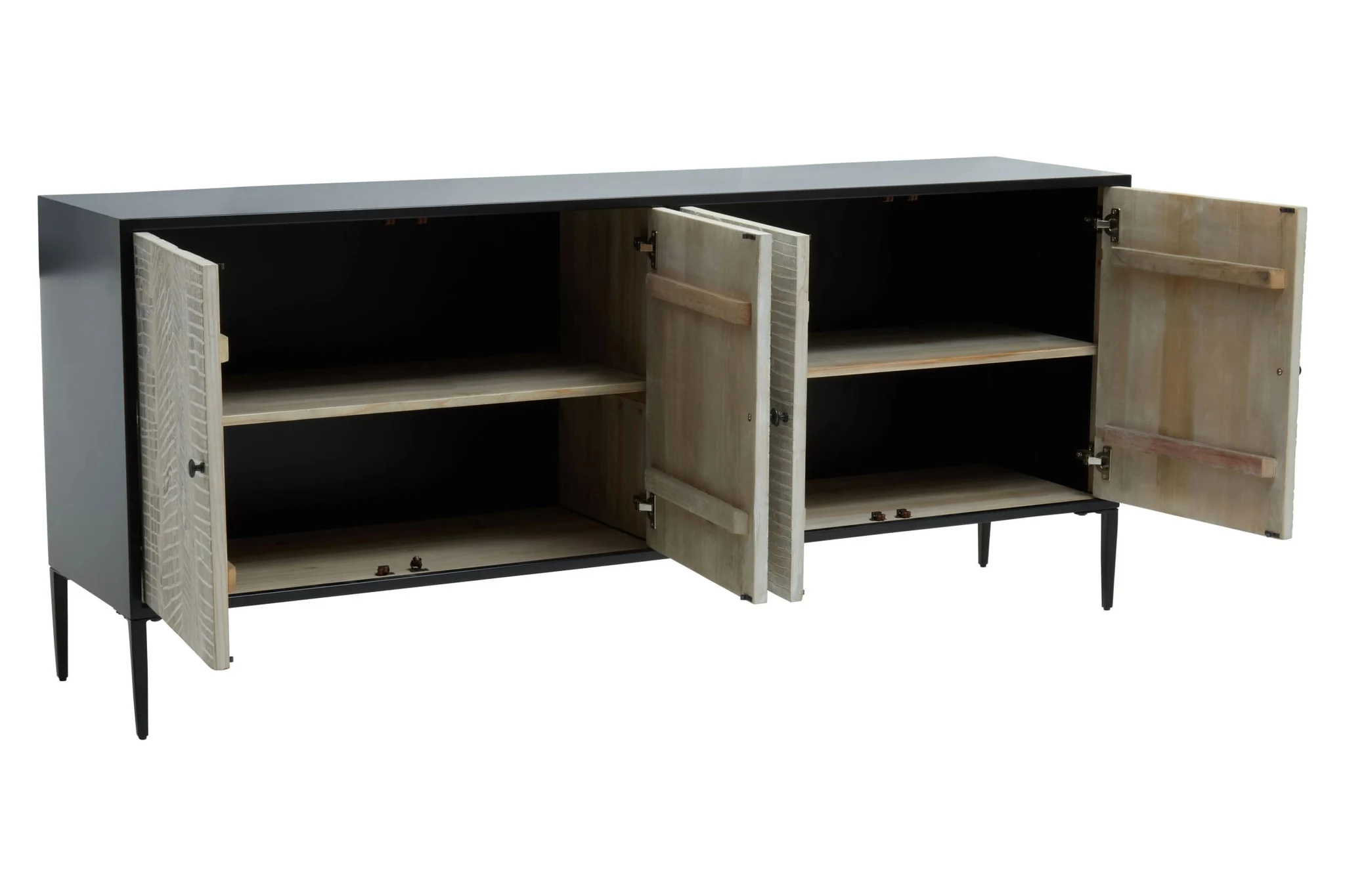 Luxor Grey Wash Recycled Pine Wood 4 Door Sideboard - Bookcases & shelving, photo 4 of 8
