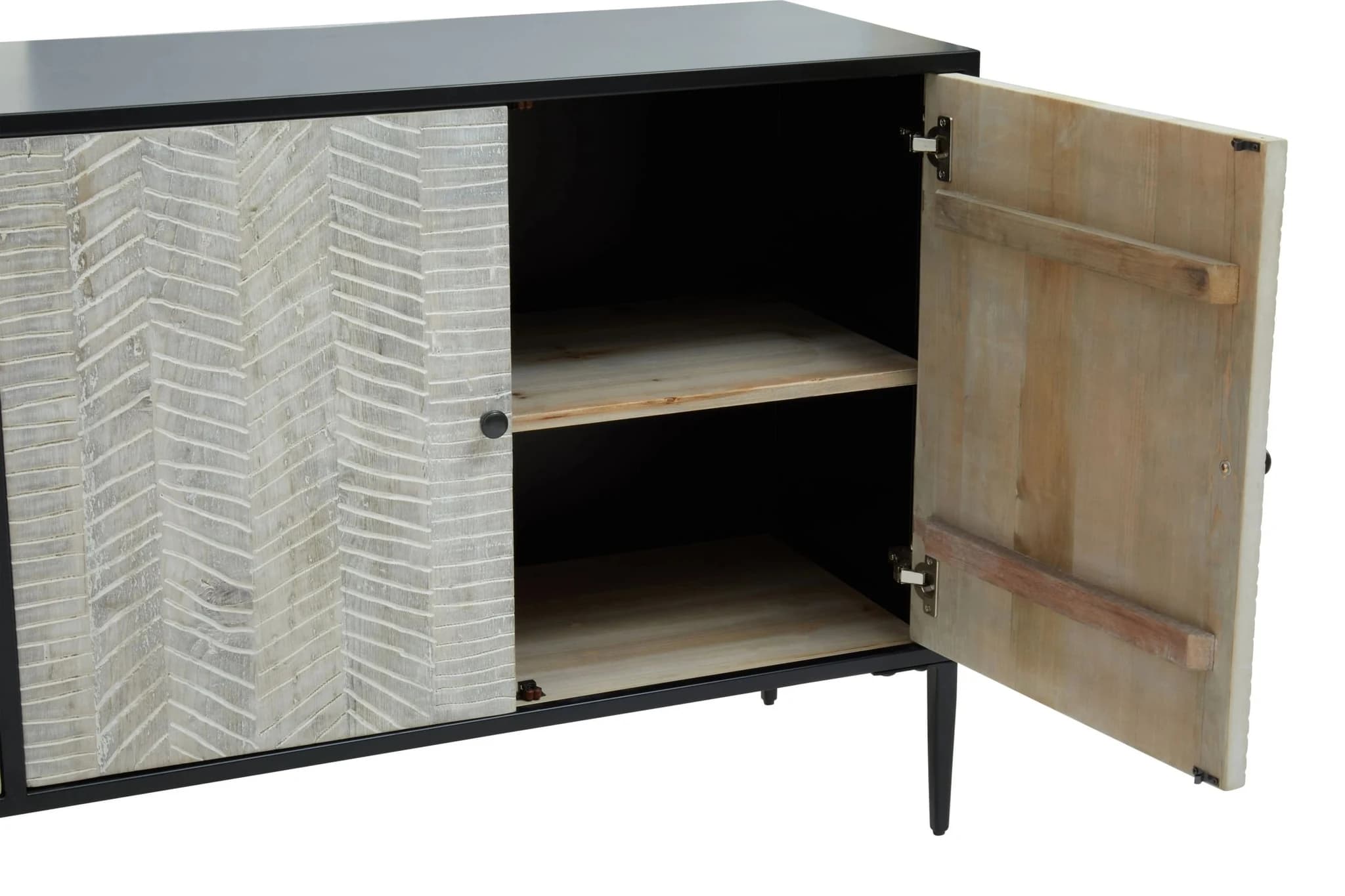 Luxor Grey Wash Recycled Pine Wood 4 Door Sideboard - Bookcases & shelving, photo 7 of 8
