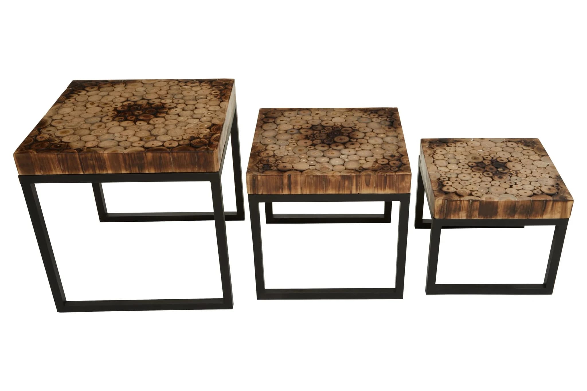 Malang Mosaic Teak Wood Set Of 3 Nesting Tables - Tables, photo 7 of 8