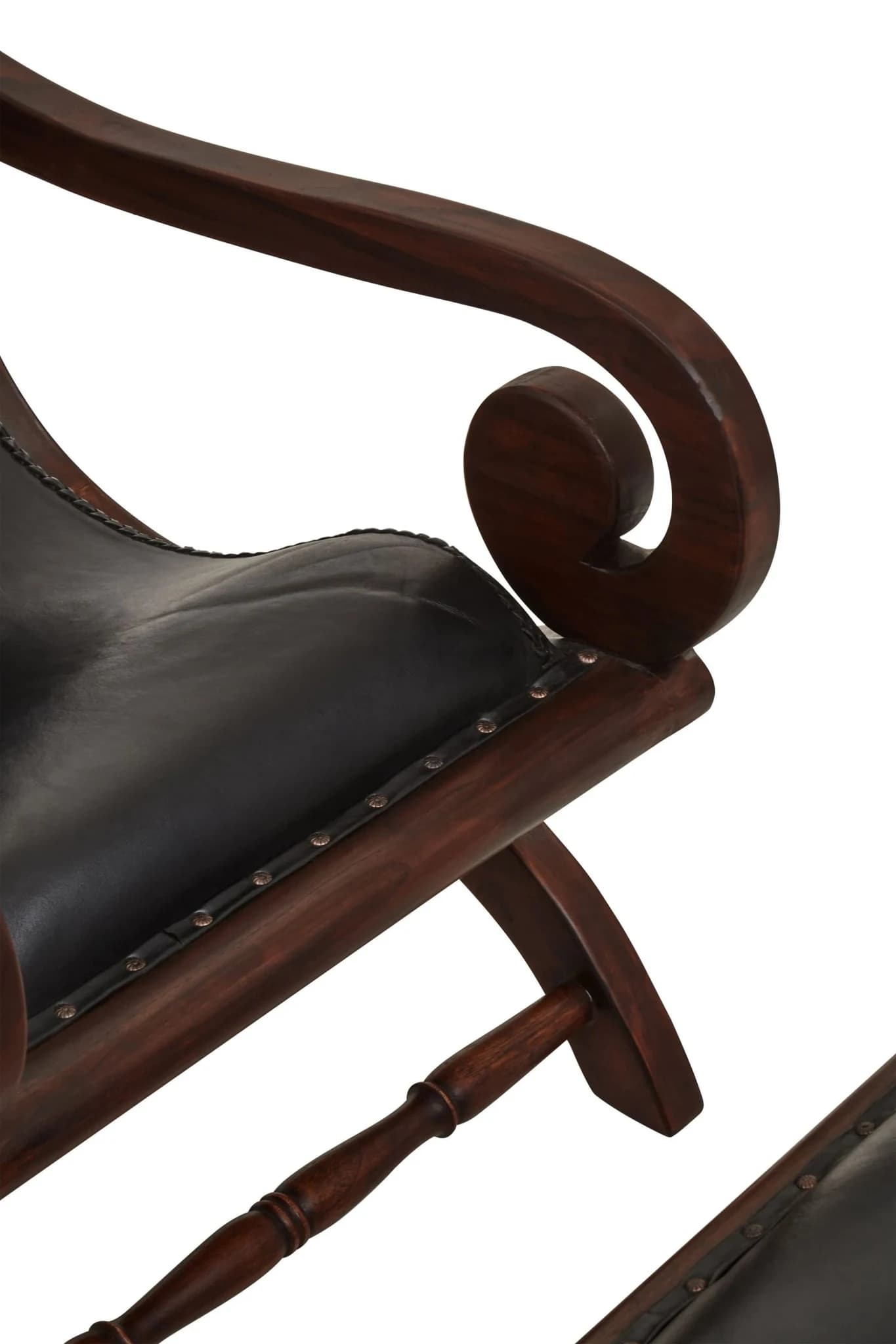 Inca Genuine Black Leather and Teak Lounge Chair with Footstool - Seating, photo 8 of 8