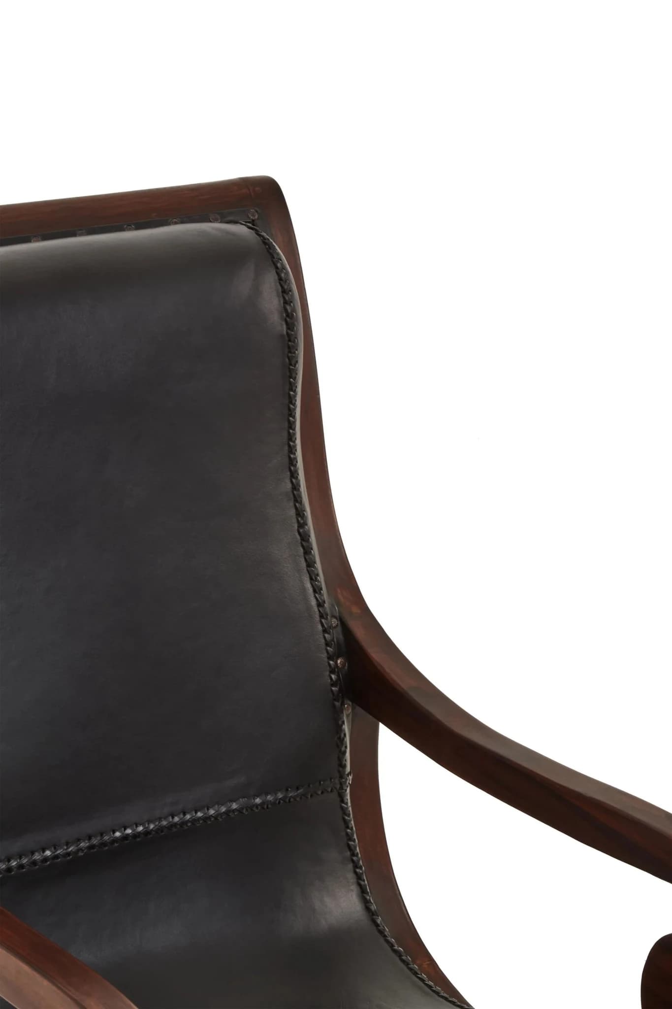 Inca Genuine Black Leather and Teak Lounge Chair with Footstool - Seating, photo 7 of 8