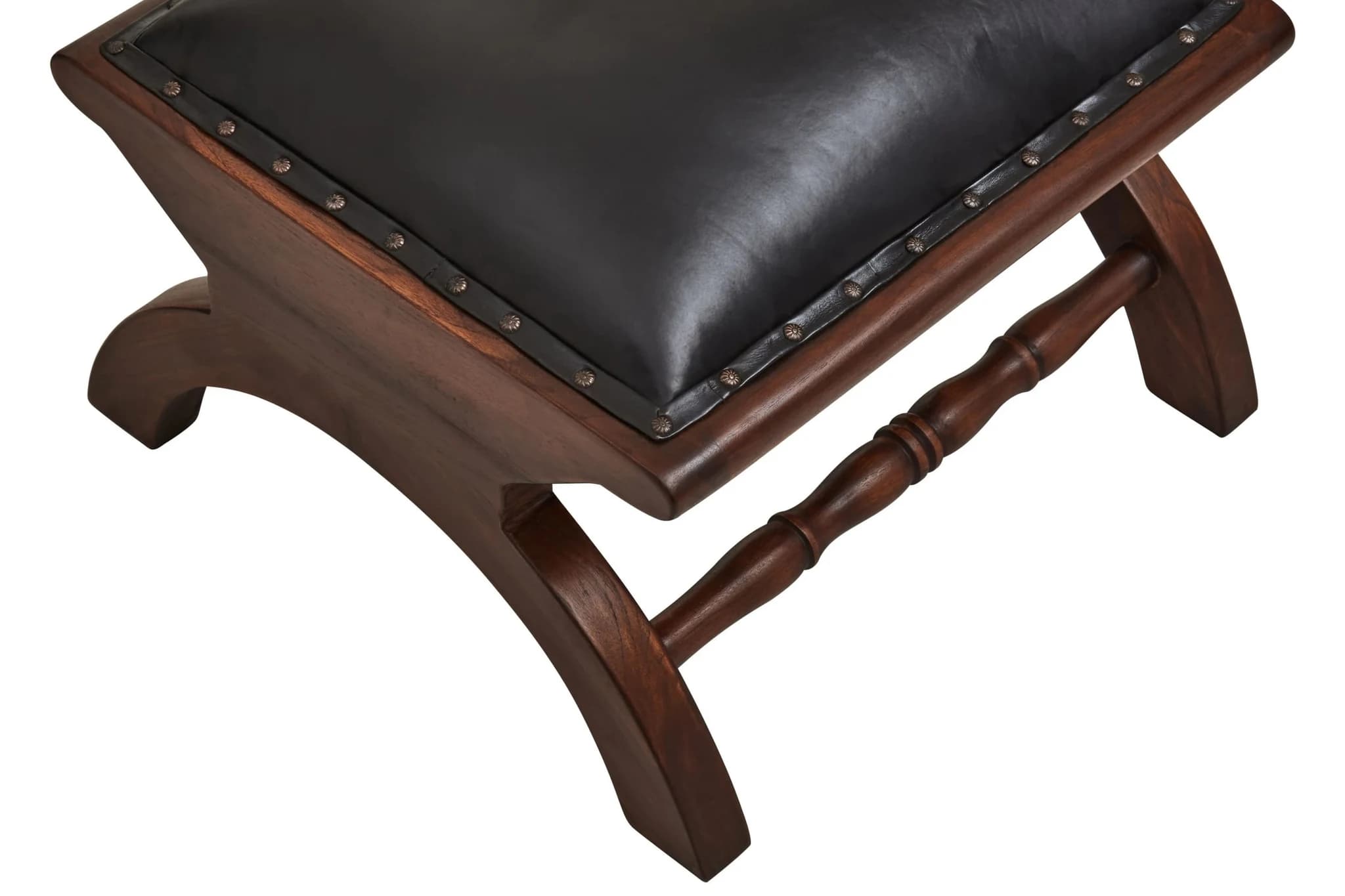 Inca Genuine Black Leather and Teak Lounge Chair with Footstool - Seating, photo 6 of 8