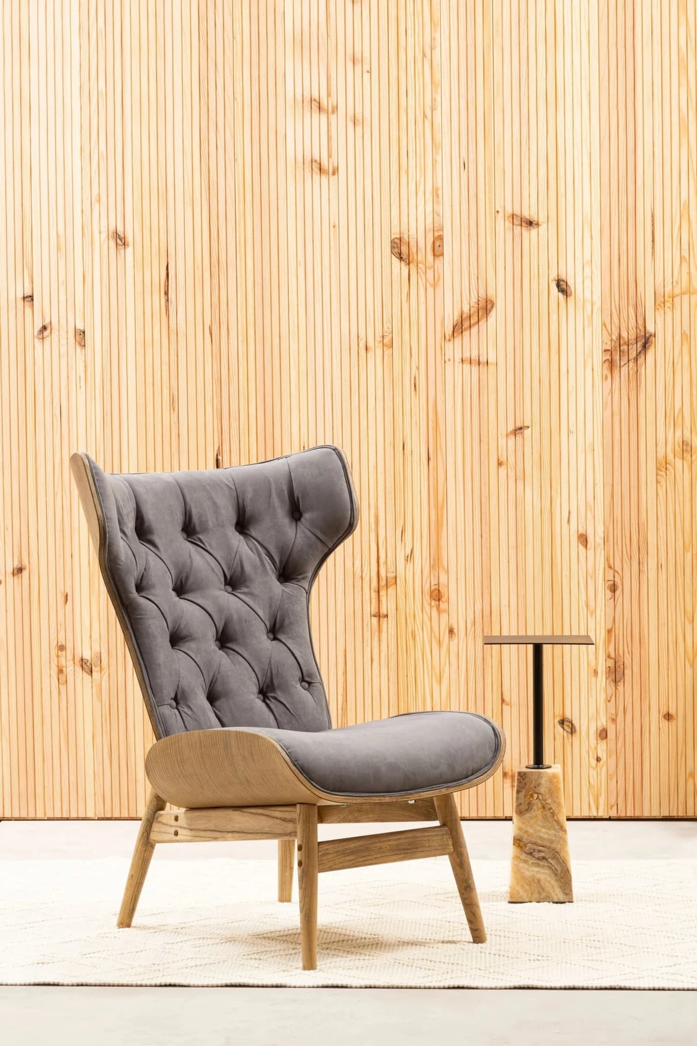 Vinsi Dark Grey Velvet Chair with Winged Back - Seating, photo 4 of 8