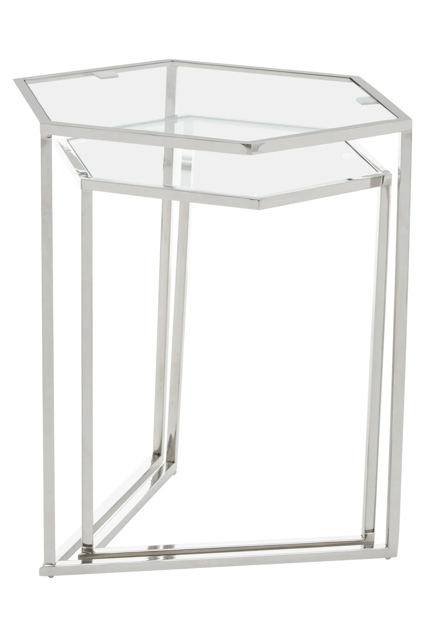 Herber Set Of 2 Silver Finish Hexagon Nesting Tables - Tables, photo 3 of 6