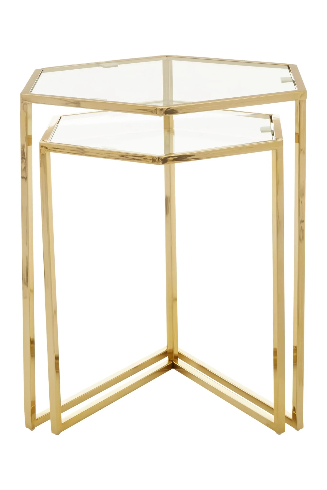 Herber Set Of 2 Gold Finish Hexagon Nesting Tables - Tables, photo 3 of 8