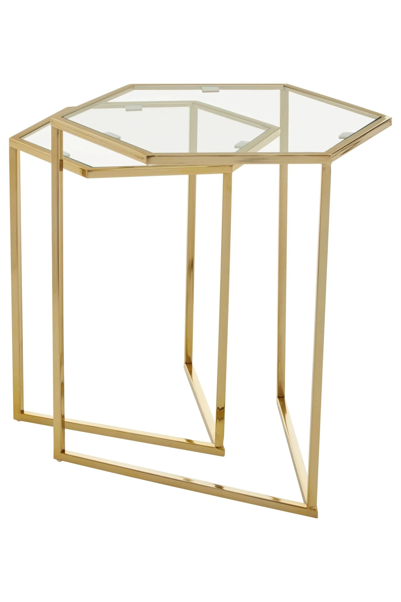 Herber Set Of 2 Gold Finish Hexagon Nesting Tables - Tables, photo 2 of 8