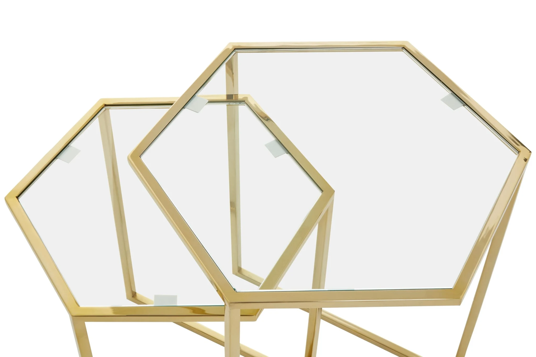Herber Set Of 2 Gold Finish Hexagon Nesting Tables - Tables, photo 6 of 8