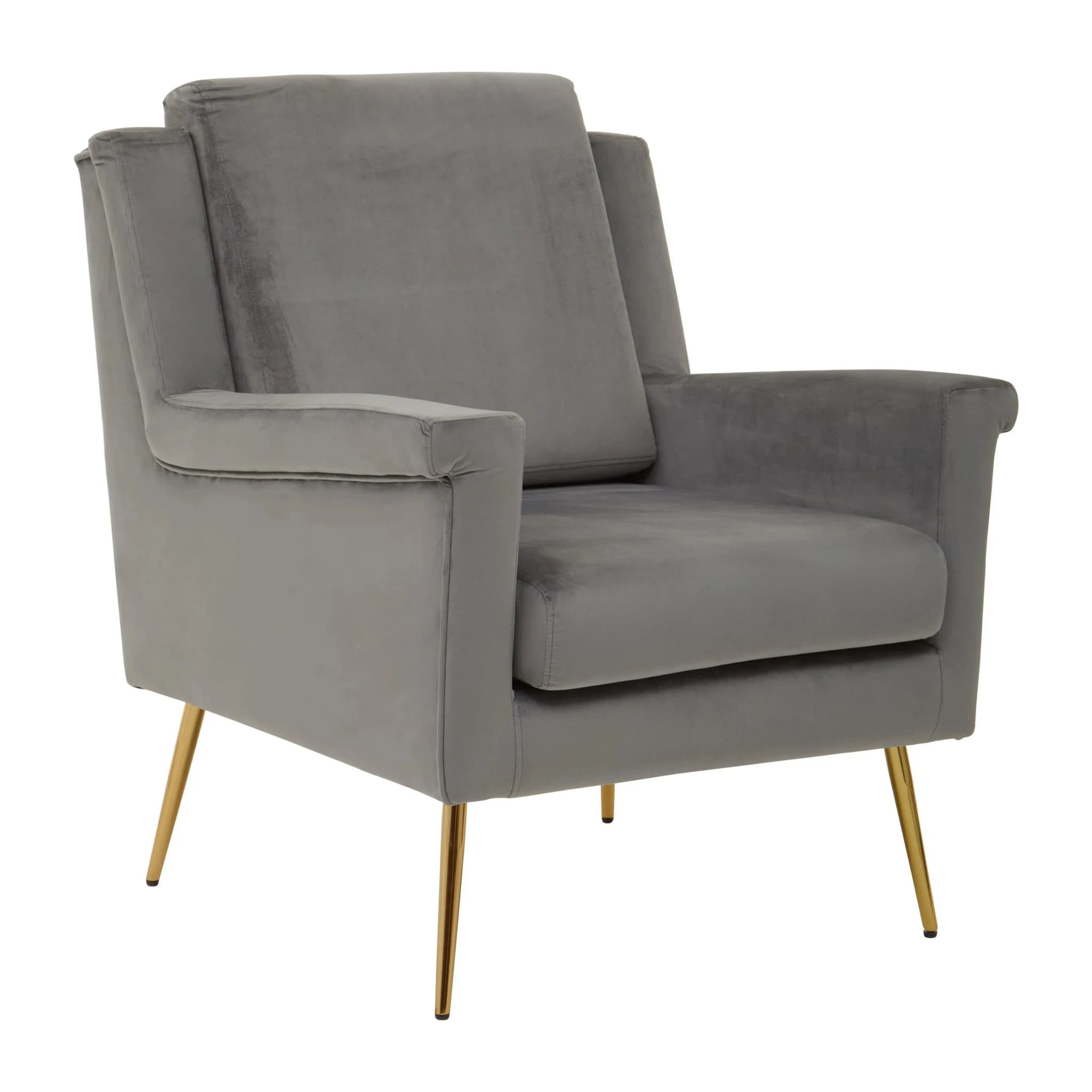 Salma Grey Velvet Armchair with Gold Legs - Seating, photo 4 of 8