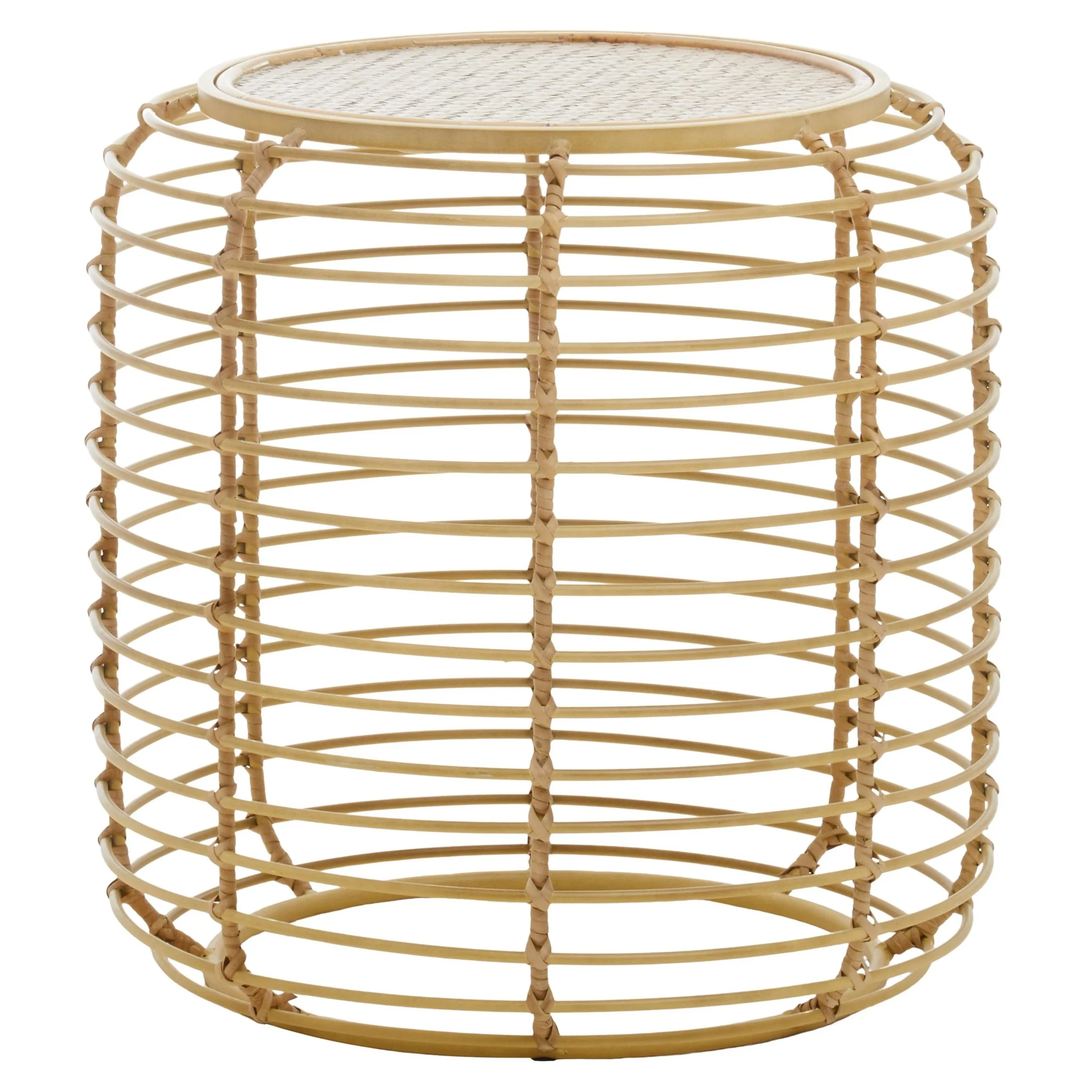 Trento Round Rattan and Antique Gold Finish Side Table - Tables, photo 4 of 6