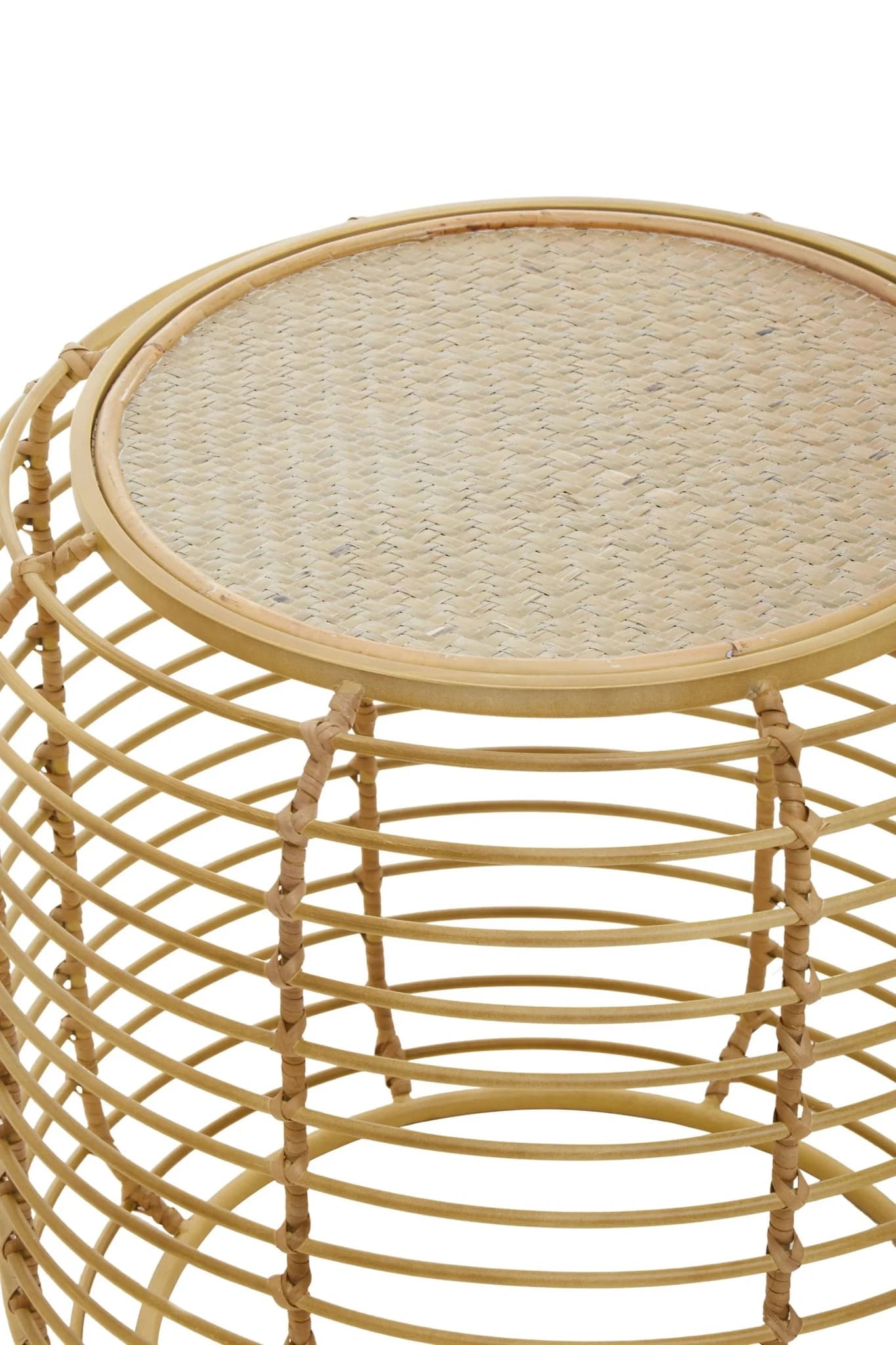 Trento Round Rattan and Antique Gold Finish Side Table - Tables, photo 6 of 6