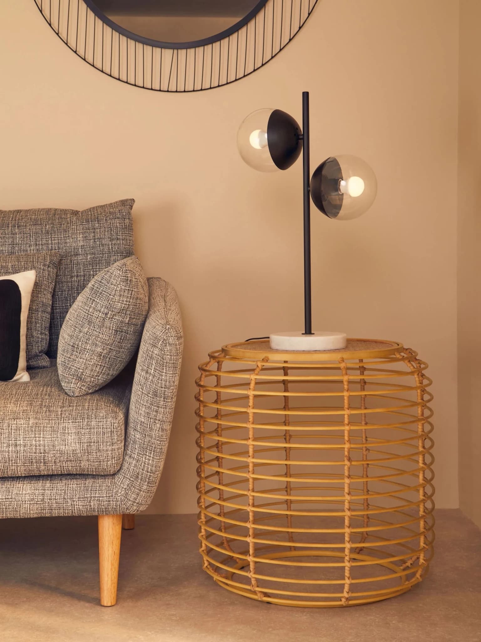 Trento Round Rattan and Antique Gold Finish Side Table - Tables, photo 3 of 6