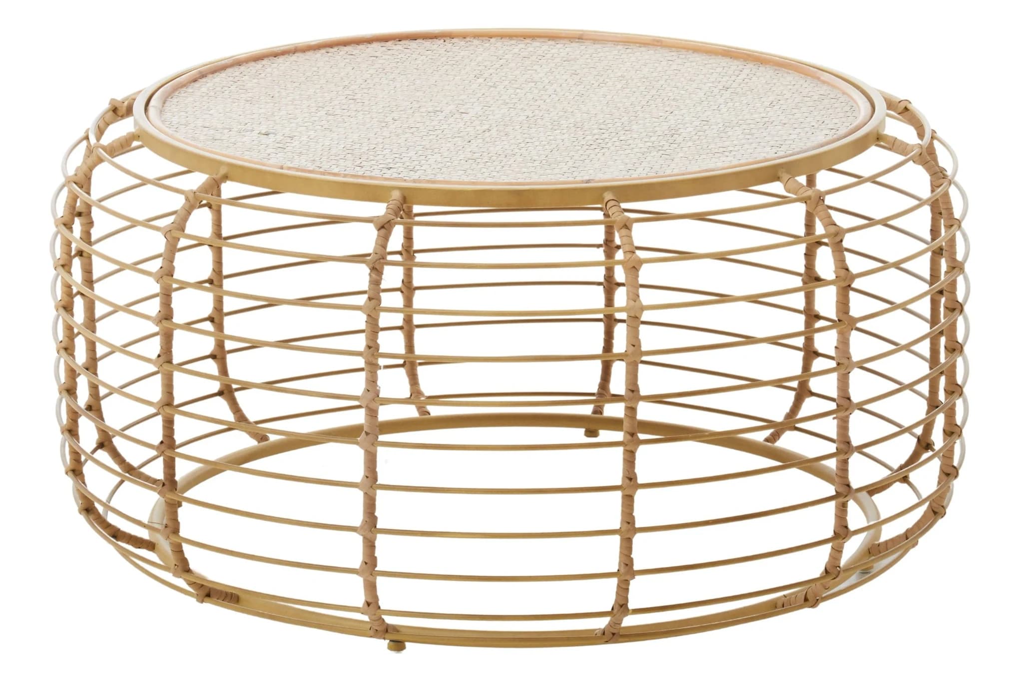 Trento Round Rattan and Antique Gold Finish Coffee Table - Tables, photo 4 of 6