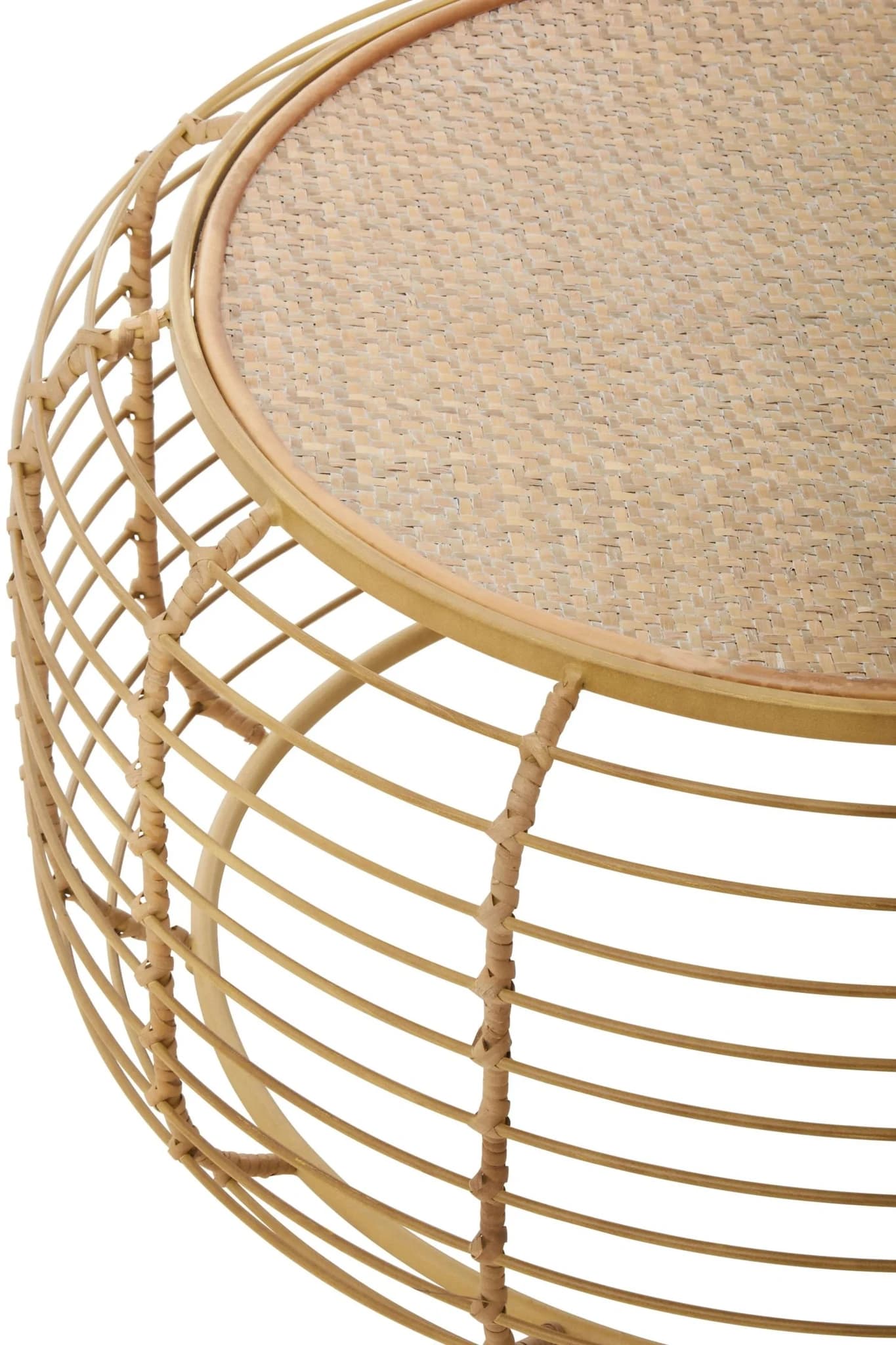 Trento Round Rattan and Antique Gold Finish Coffee Table - Tables, photo 6 of 6