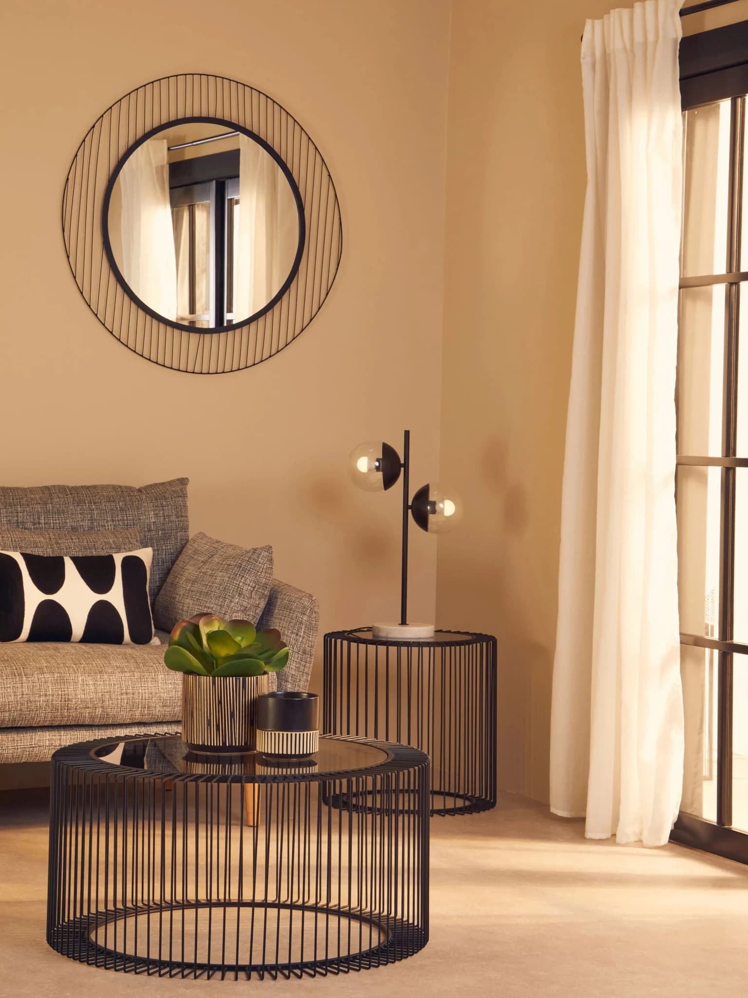 Trento Black Metal Round Coffee Table with Glass Top - Tables, photo 3 of 5