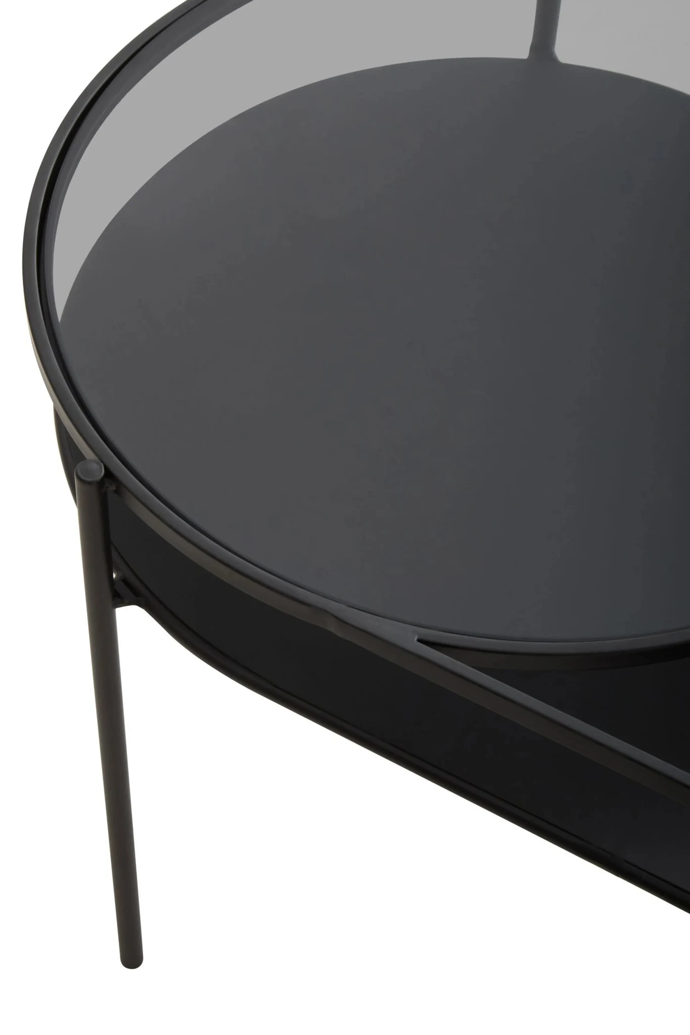 Trento Grey Glass and Black Finish 2 Tier Oval Coffee Table - Tables, photo 6 of 8