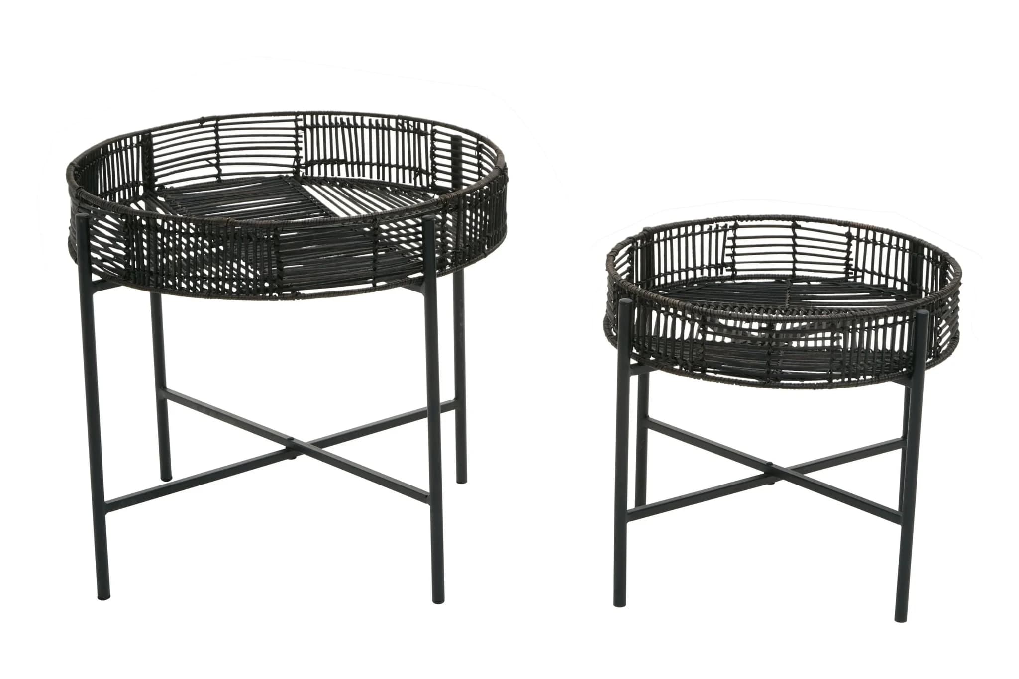 Batu Set Of 2 Black Rattan Side Tables - Tables, photo 3 of 6