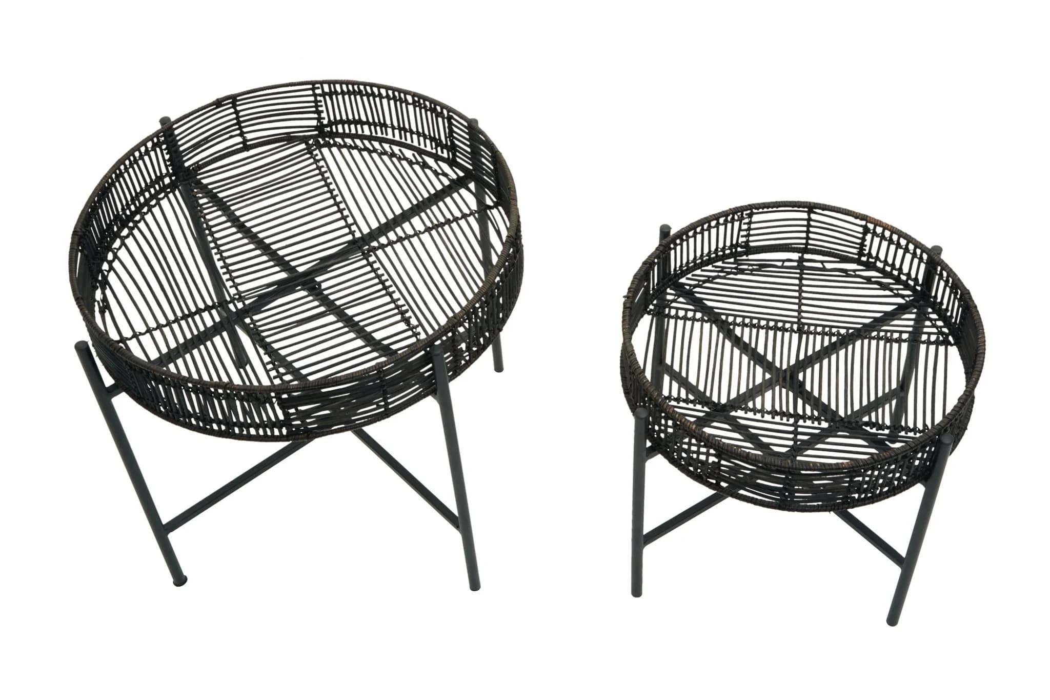 Batu Set Of 2 Black Rattan Side Tables - Tables, photo 2 of 6
