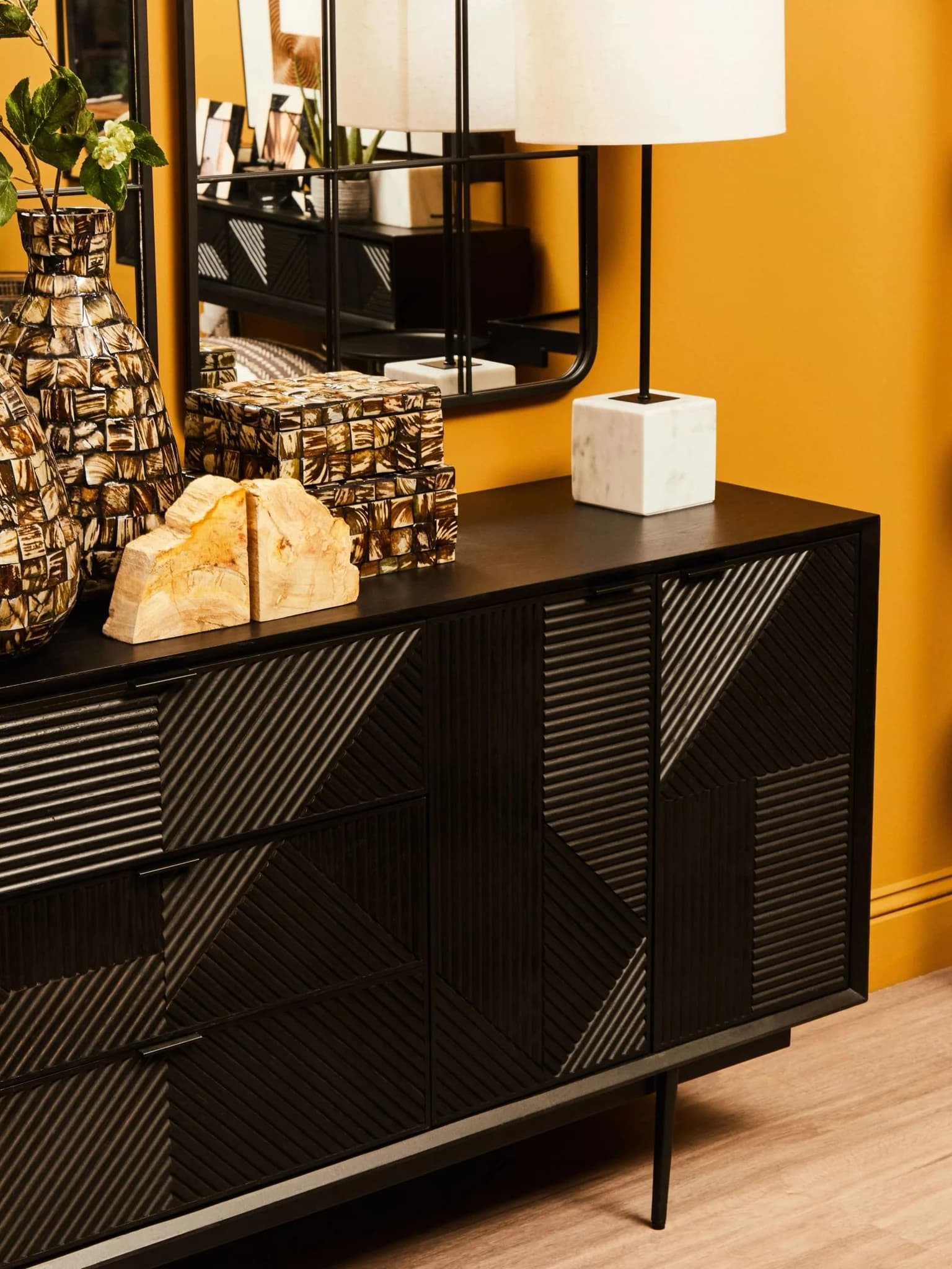 Jakara Black Finish Sideboard with 4 Doors and 3 Drawers - Bookcases & shelving, photo 2 of 8