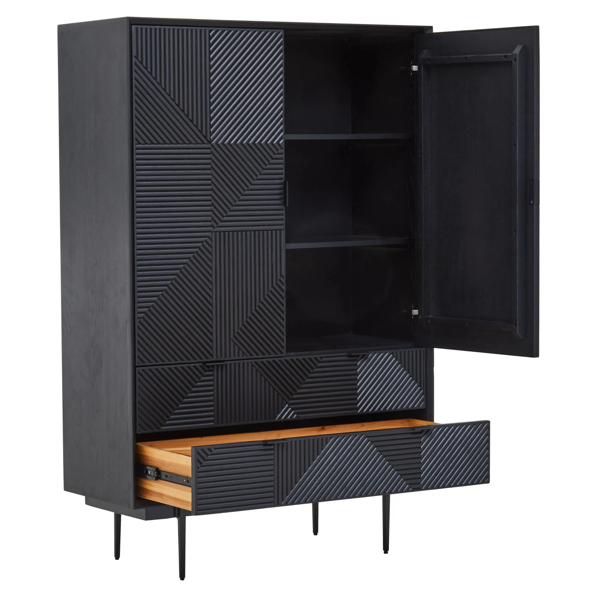 Jakara Black Finish Carved Cabinet - Bookcases & shelving, photo 4 of 8