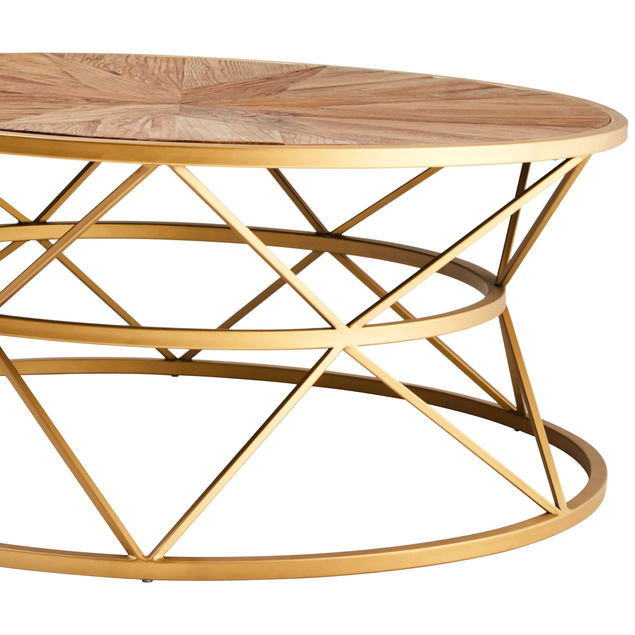 Jodi Round Wooden Coffee Table with Gold Frame - Tables, photo 6 of 6
