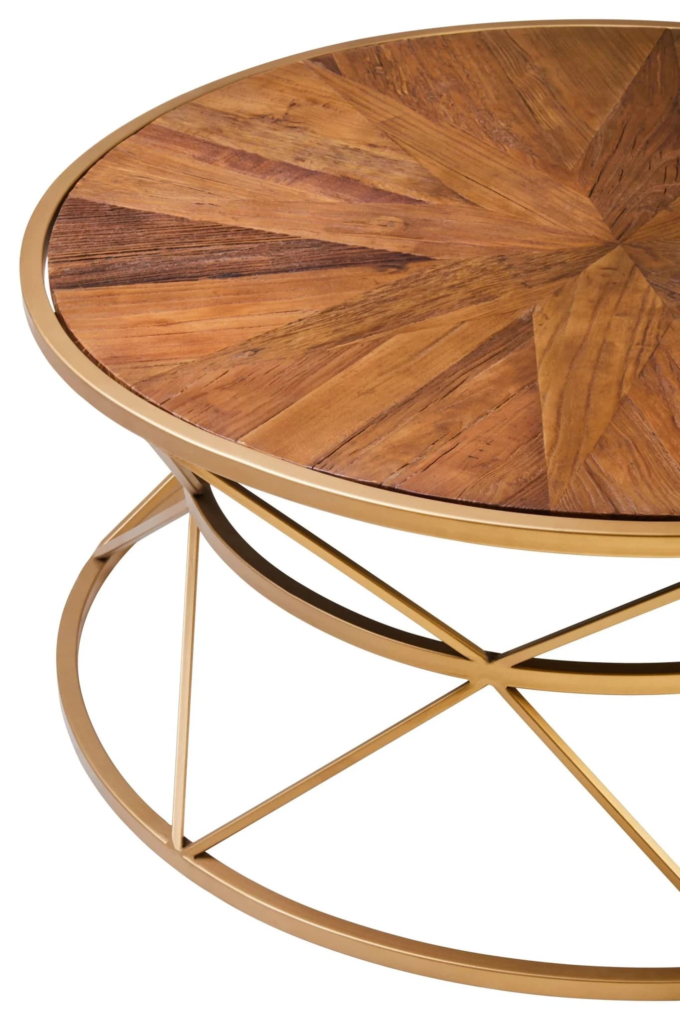 Jodi Round Wooden Coffee Table with Gold Frame - Tables, photo 5 of 6