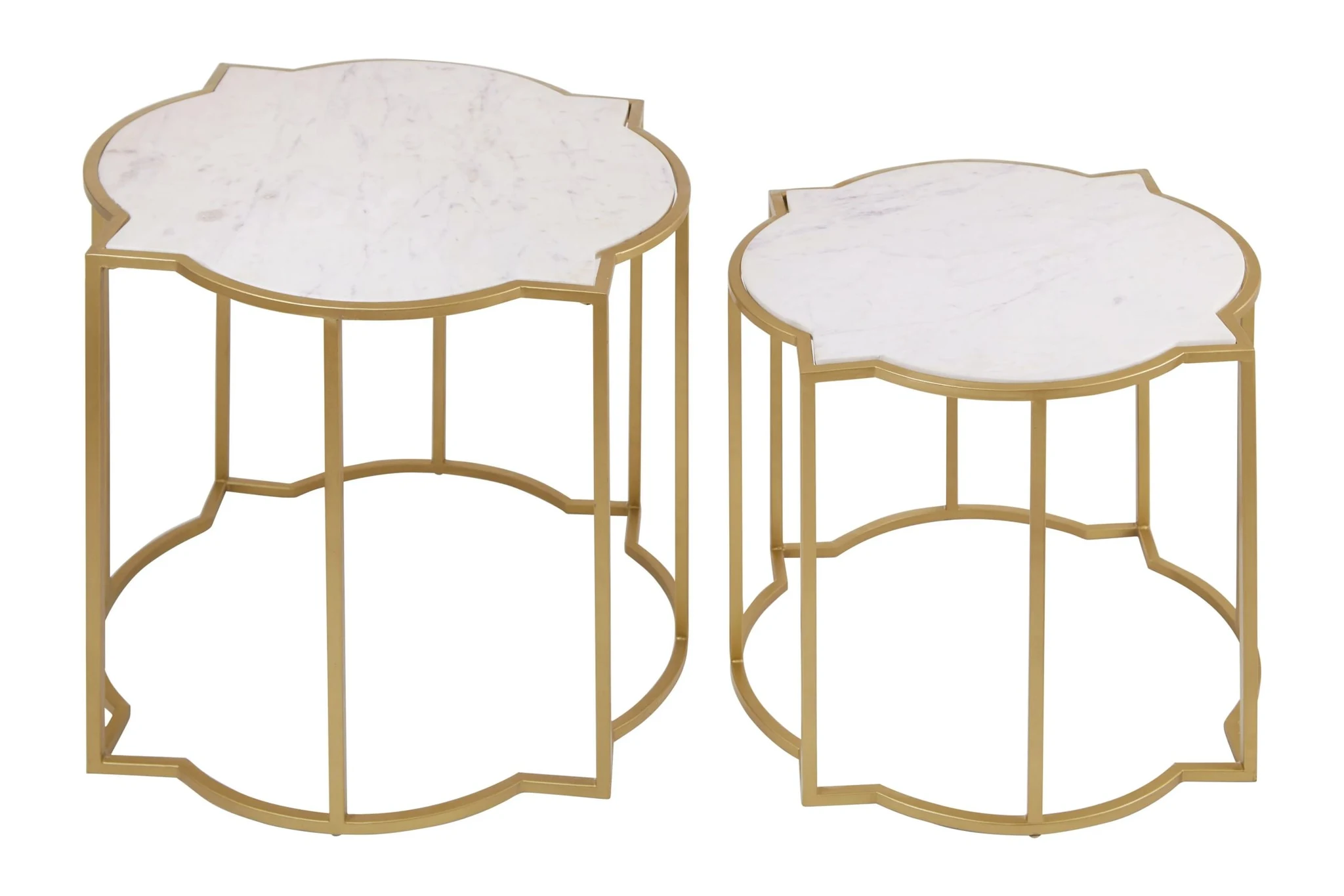 Rabia White Marble and Brass Finish Set of 2 Side Tables - Tables, photo 5 of 8