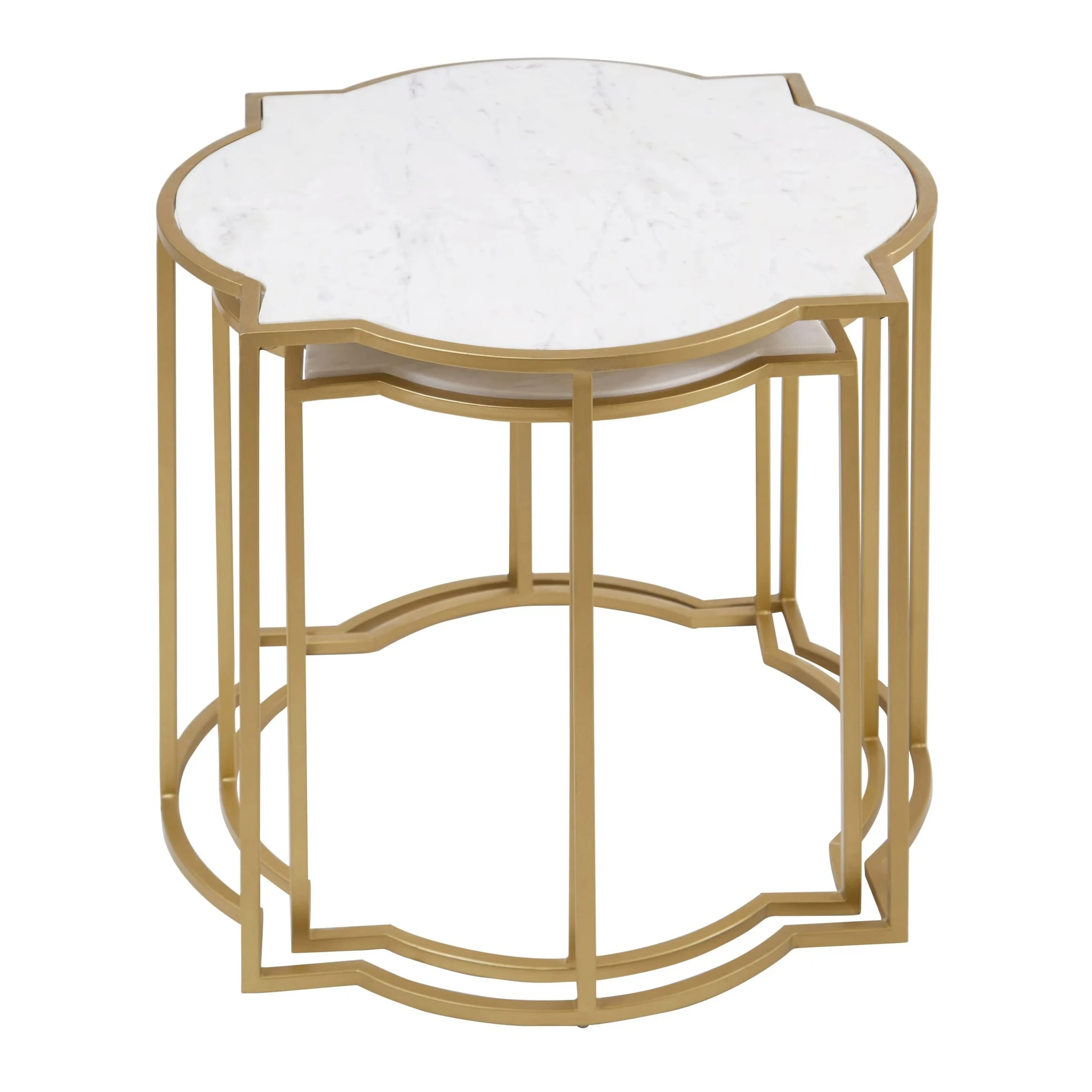 Rabia White Marble and Brass Finish Set of 2 Side Tables - Tables, photo 2 of 8