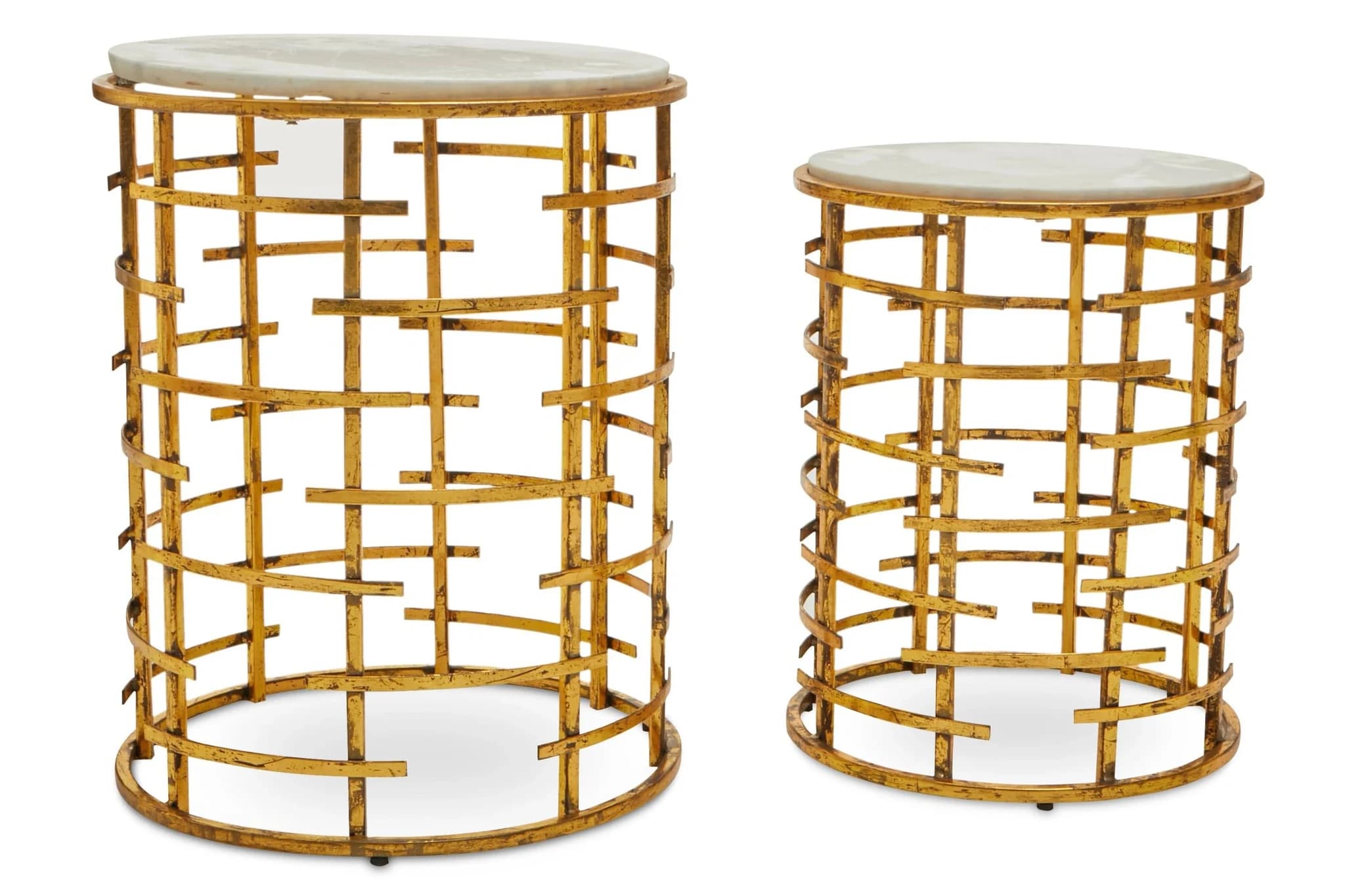 Rabia White Marble and Gold Finish Set of 2 Round Side Tables - Tables, photo 4 of 7