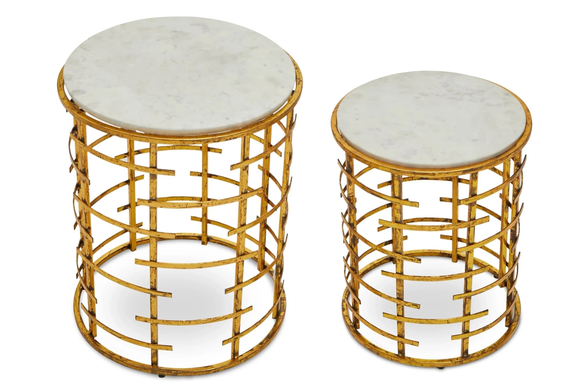 Rabia White Marble and Gold Finish Set of 2 Round Side Tables - Tables, photo 3 of 7
