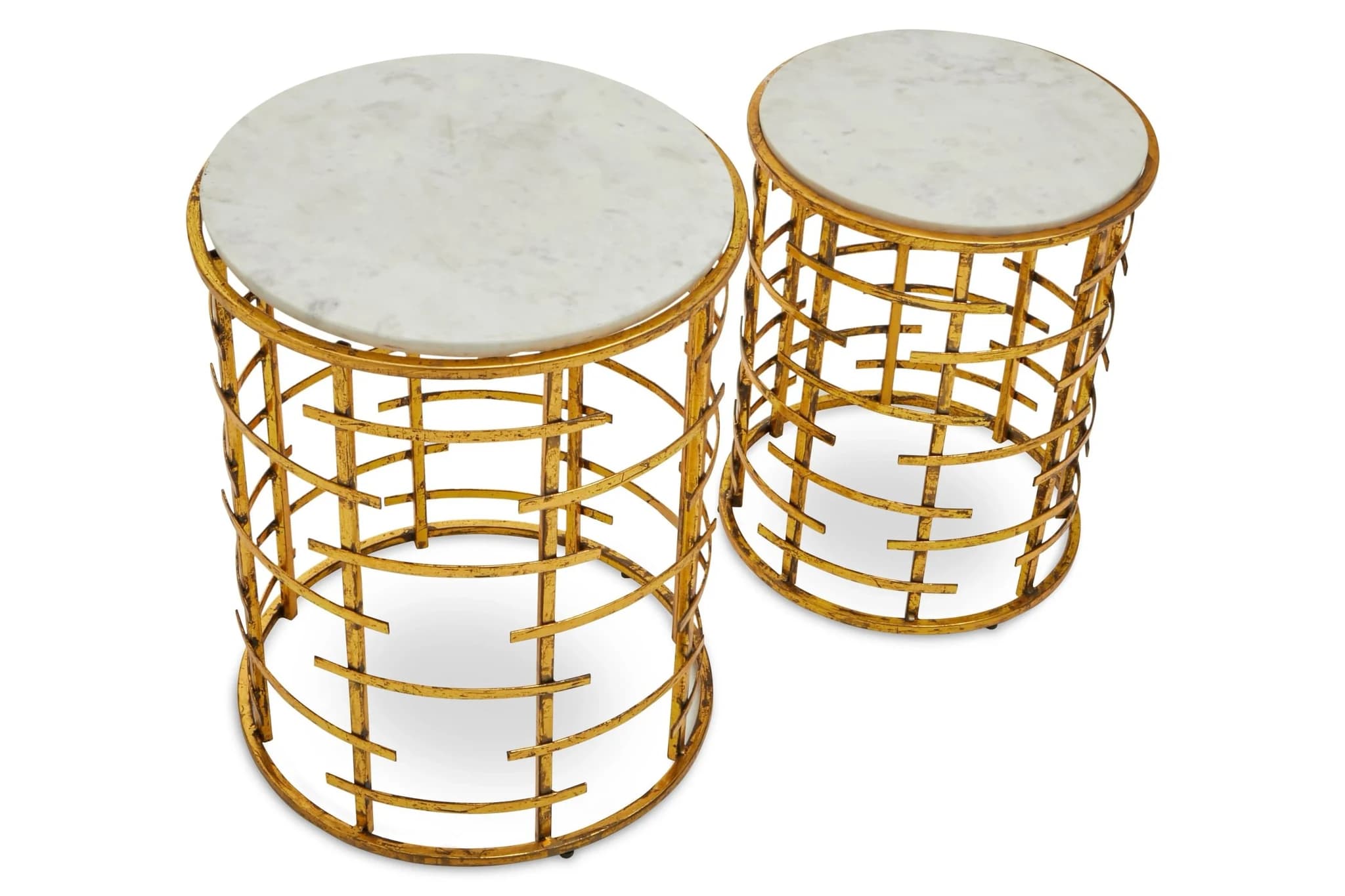 Rabia White Marble and Gold Finish Set of 2 Round Side Tables - Tables, photo 2 of 7