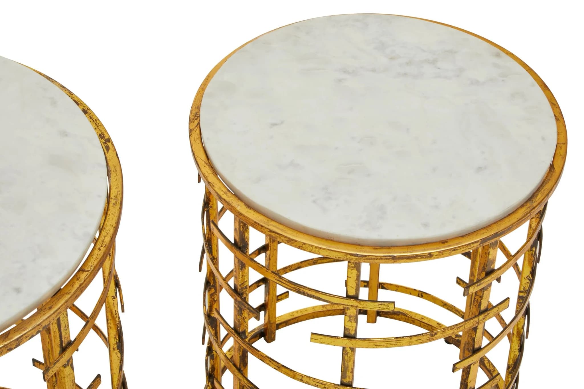 Rabia White Marble and Gold Finish Set of 2 Round Side Tables - Tables, photo 7 of 7
