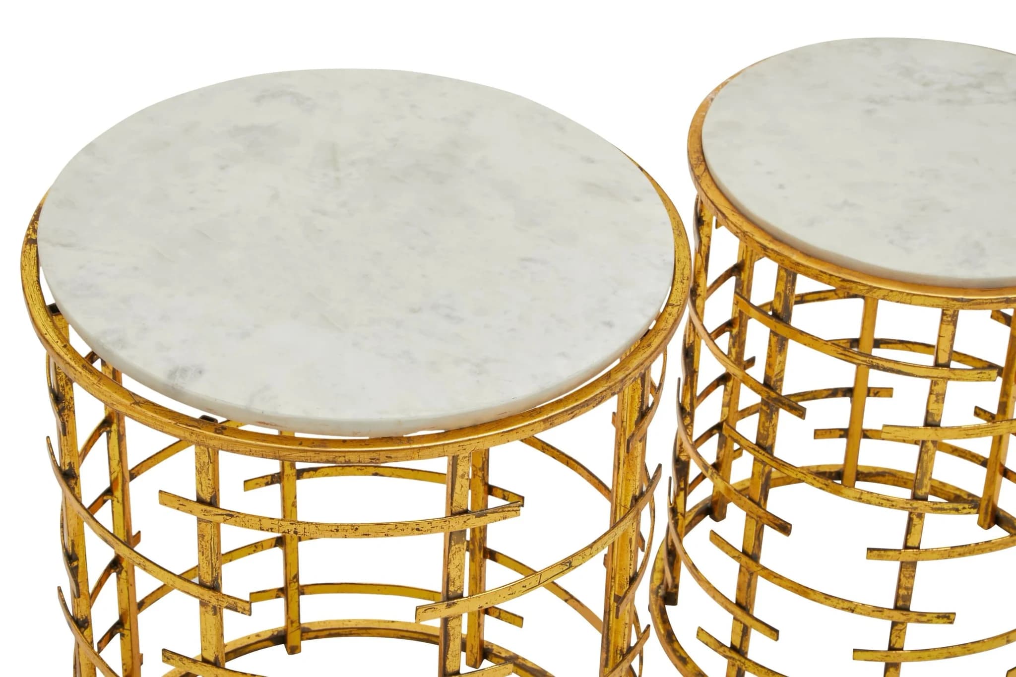 Rabia White Marble and Gold Finish Set of 2 Round Side Tables - Tables, photo 5 of 7