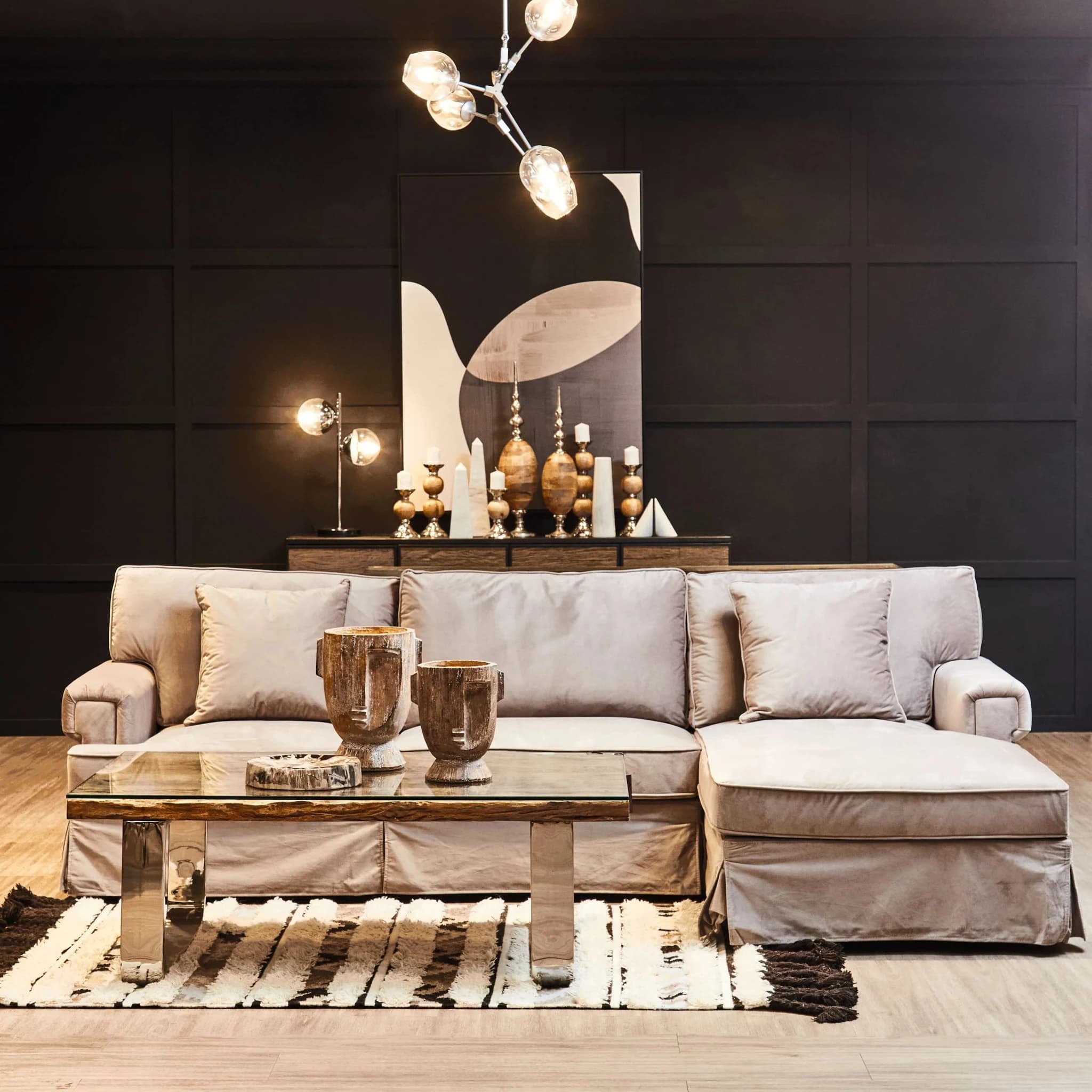 Ralph Three Seat Grey Velvet Right Chaise Sofa - Seating, photo 2 of 8