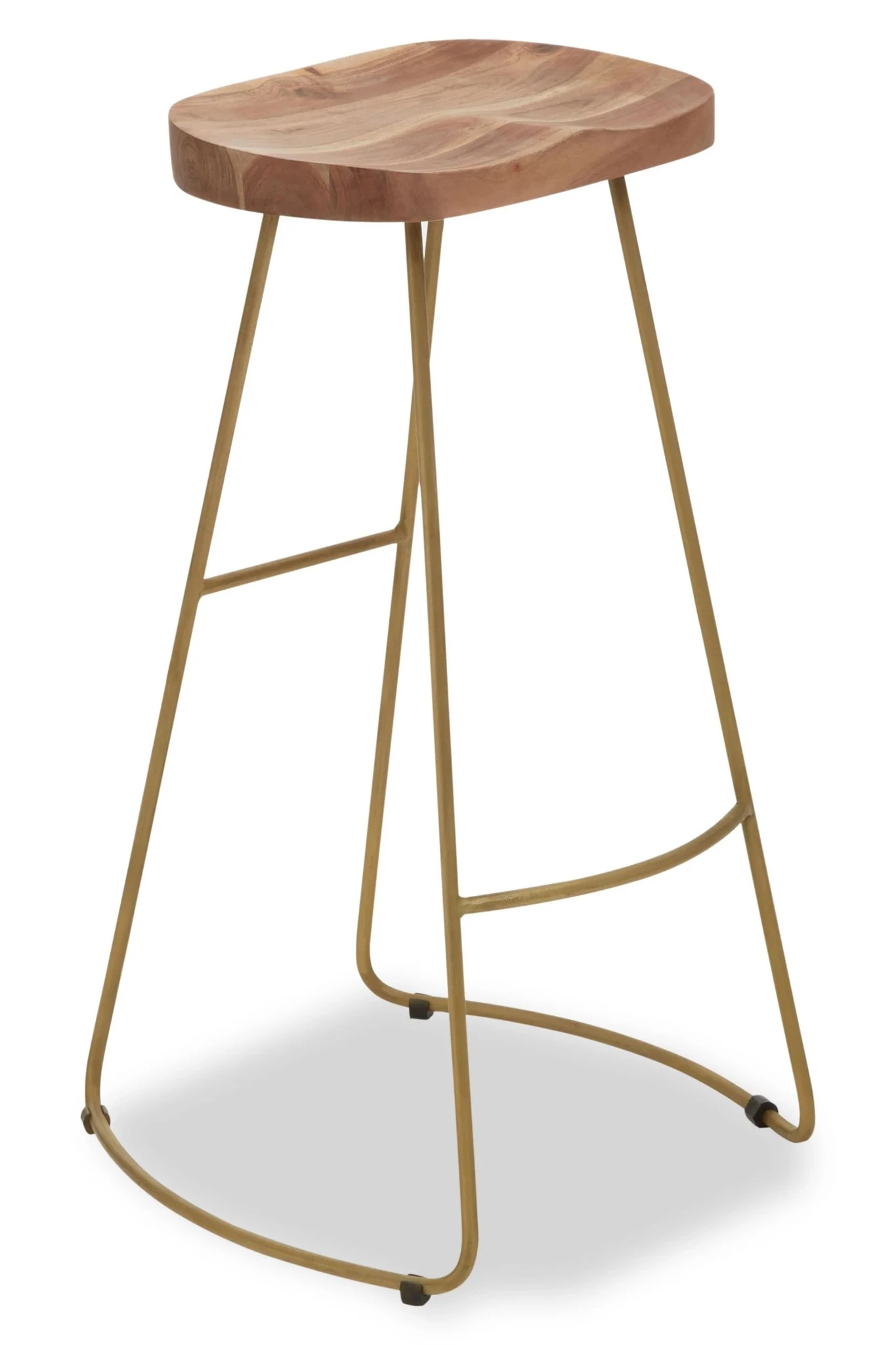 Nandri Acacia Wood and Antique Brass Bar Stool - Seating, photo 4 of 6