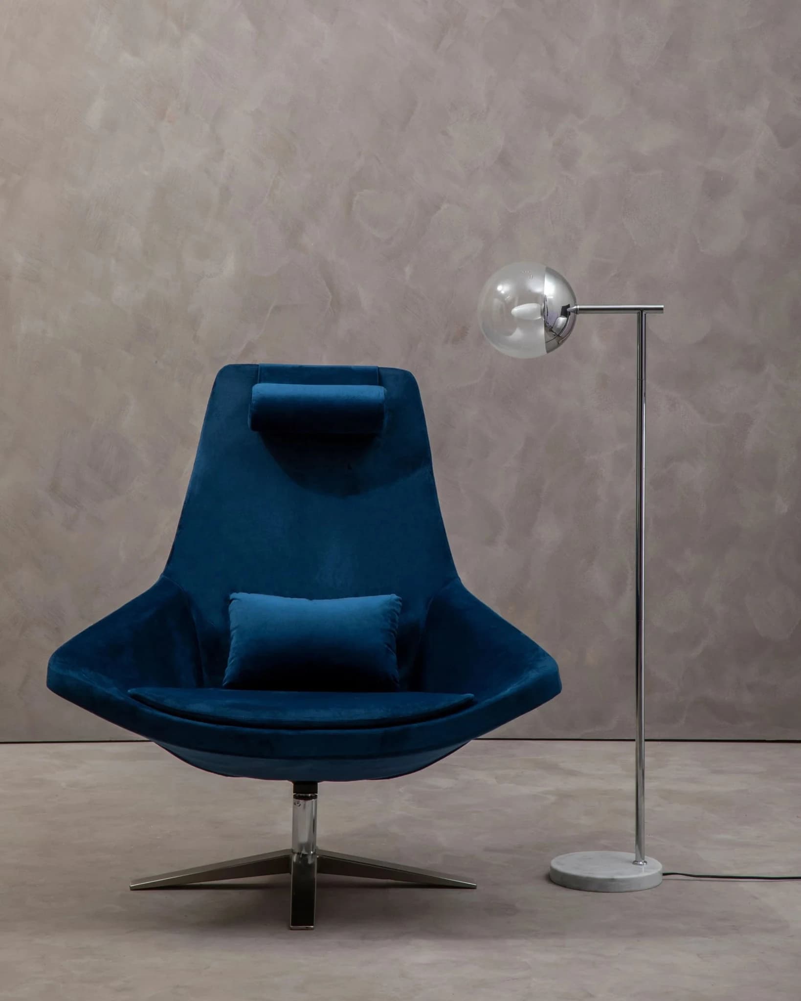 Kalo Navy Velvet Swivel Lounge Chair - Seating, photo 7 of 8