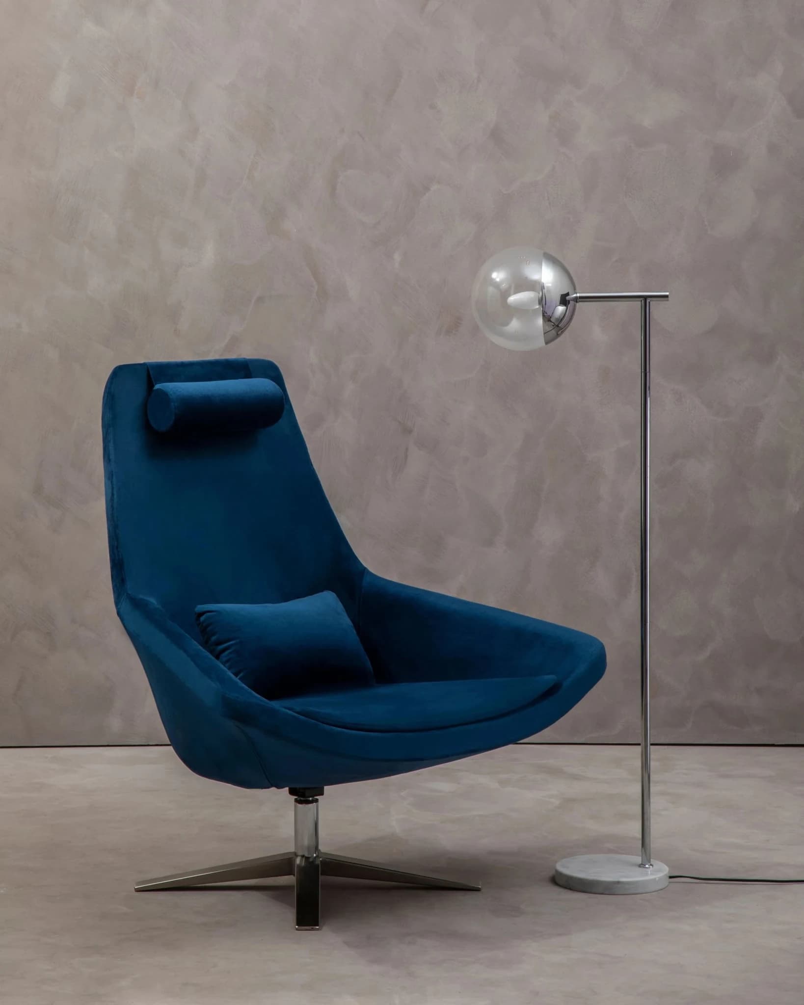 Kalo Navy Velvet Swivel Lounge Chair - Seating, photo 6 of 8