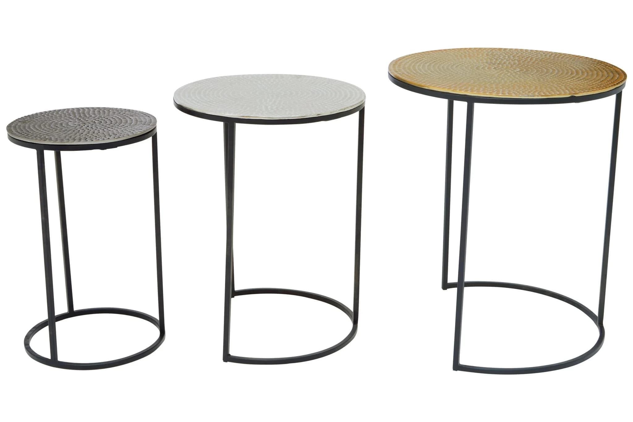 Elias Set of Three Hammered Metal Nesting Tables - Tables, photo 2 of 6