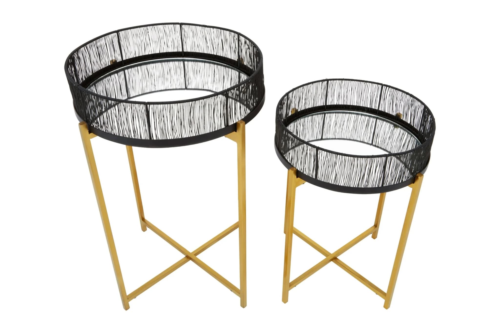 Enzo Set Of Two Black Wire And Gold Frame Side Tables - Tables, photo 5 of 8