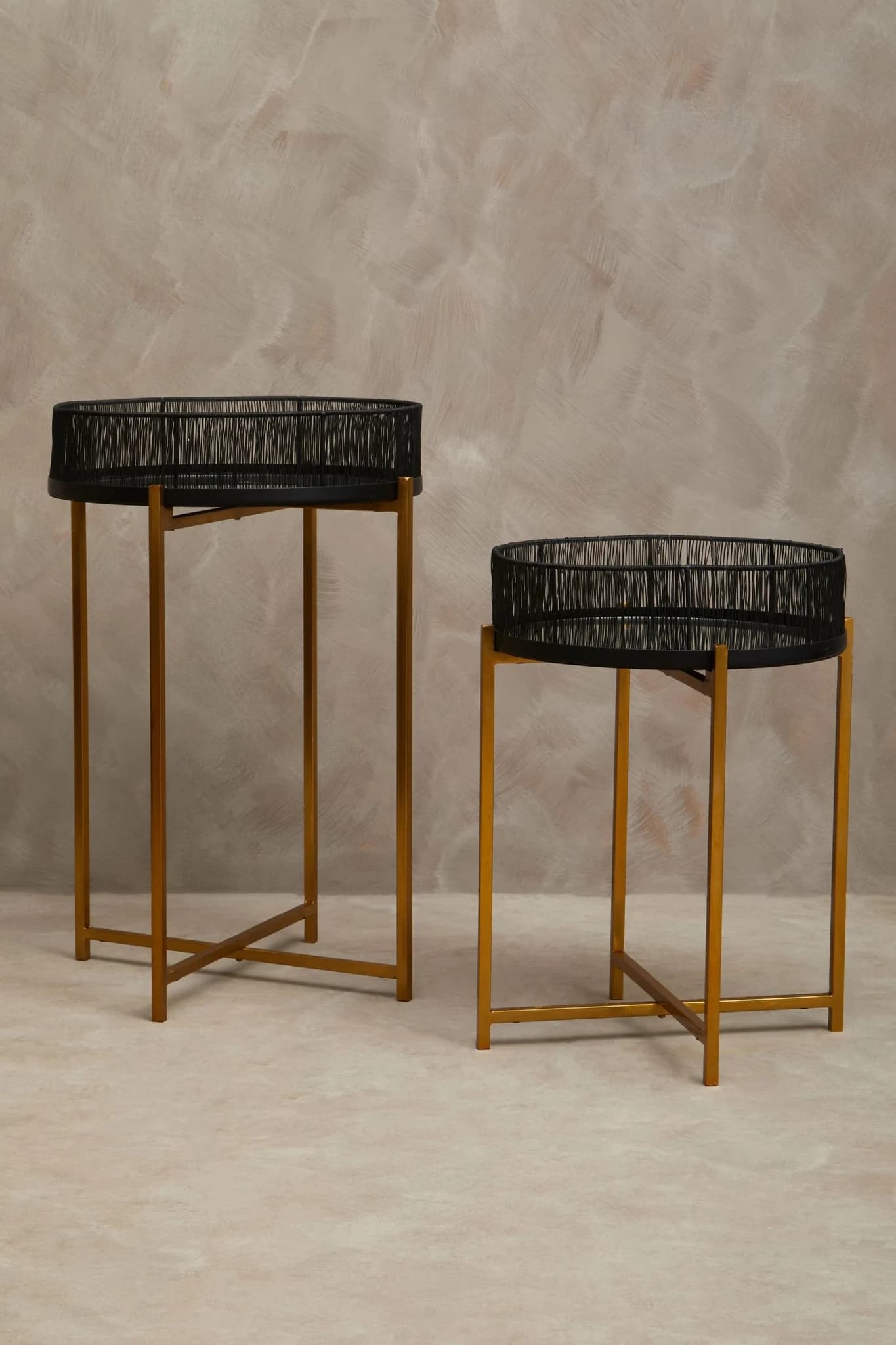 Enzo Set Of Two Black Wire And Gold Frame Side Tables - Tables, photo 4 of 8