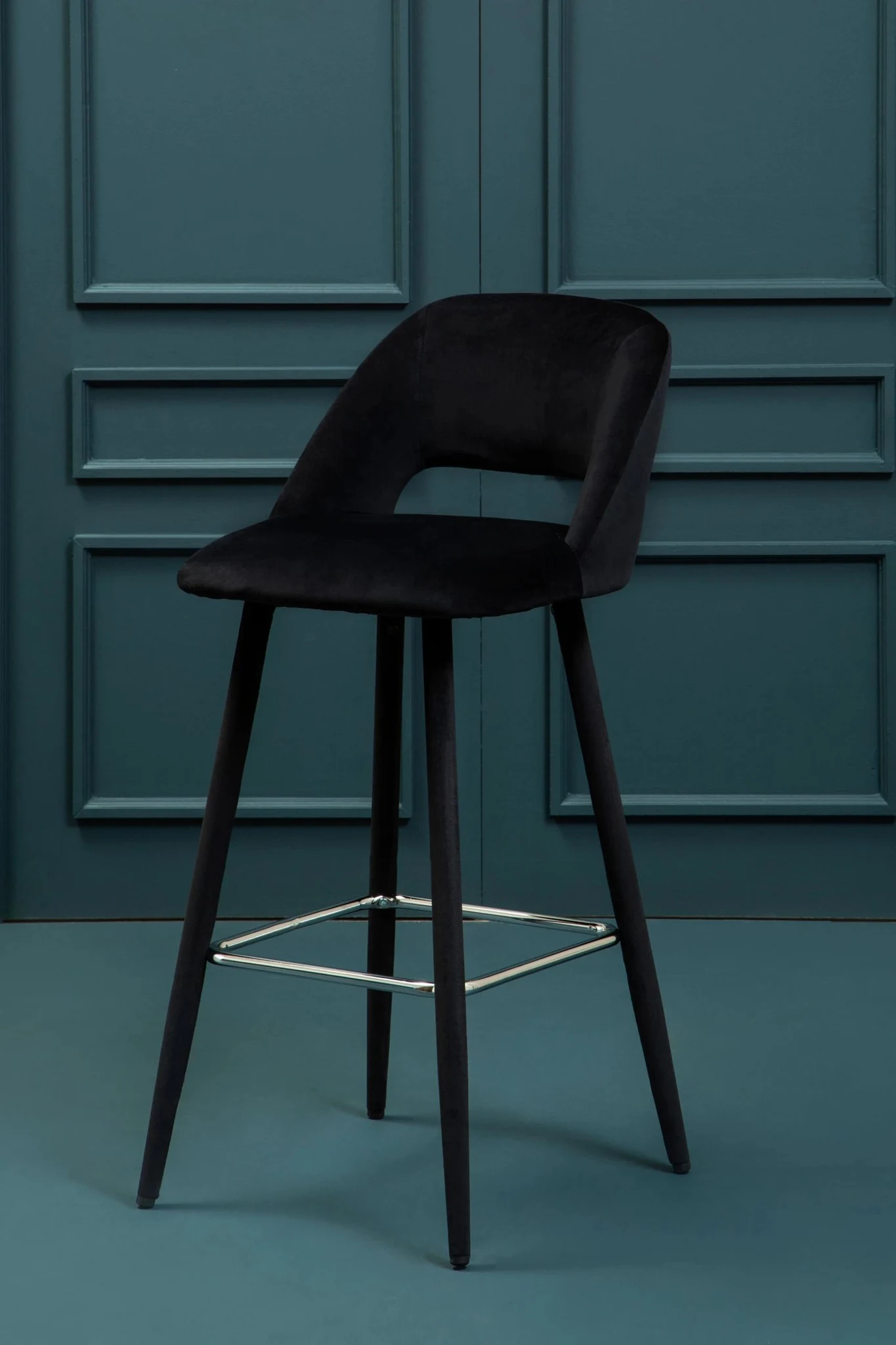 Warren Black Velvet Bar Chair with Silver Finish Footrest - Seating, photo 6 of 8