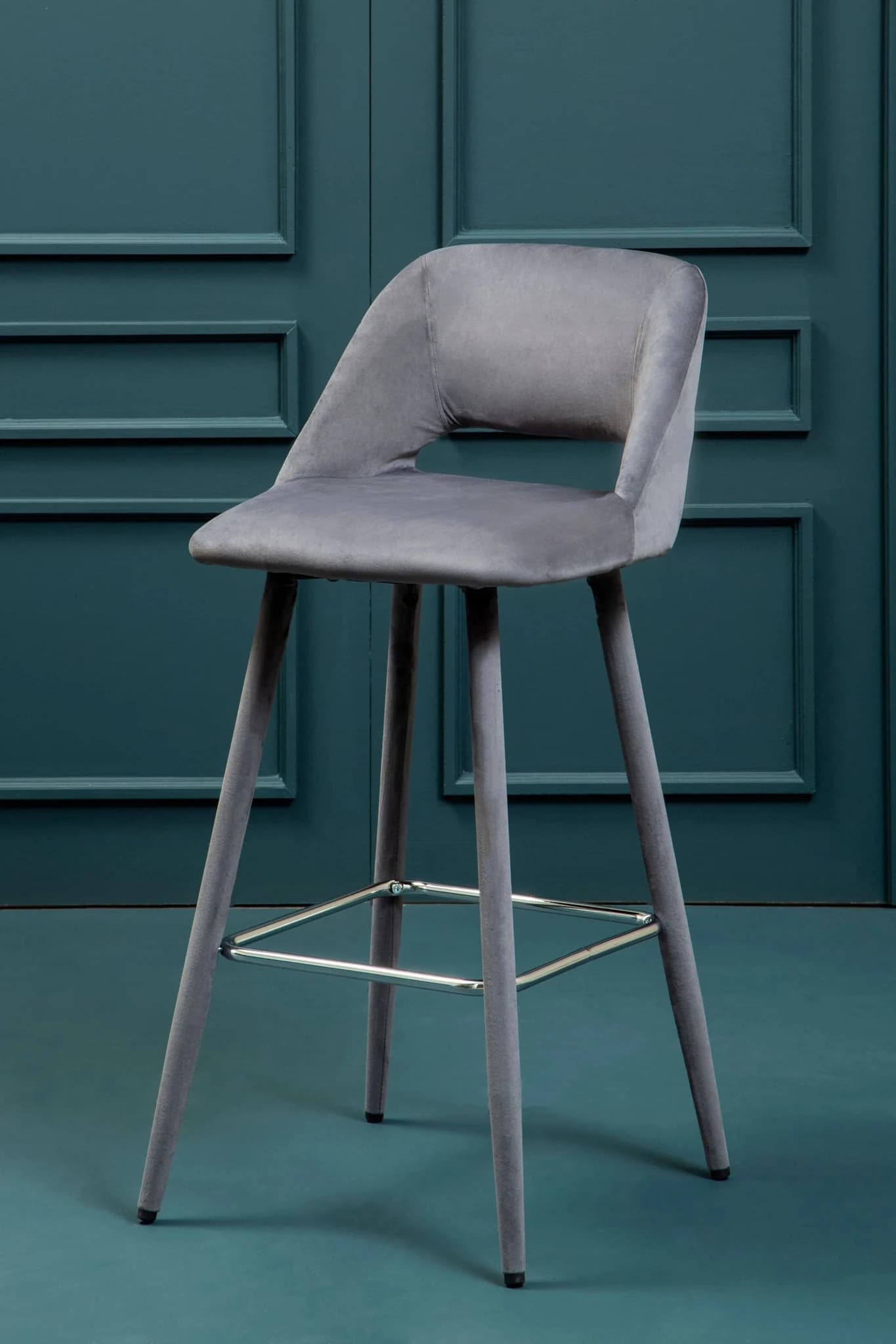 Warren Grey Velvet Bar Chair with Silver Finish Footrest - Seating, photo 7 of 8
