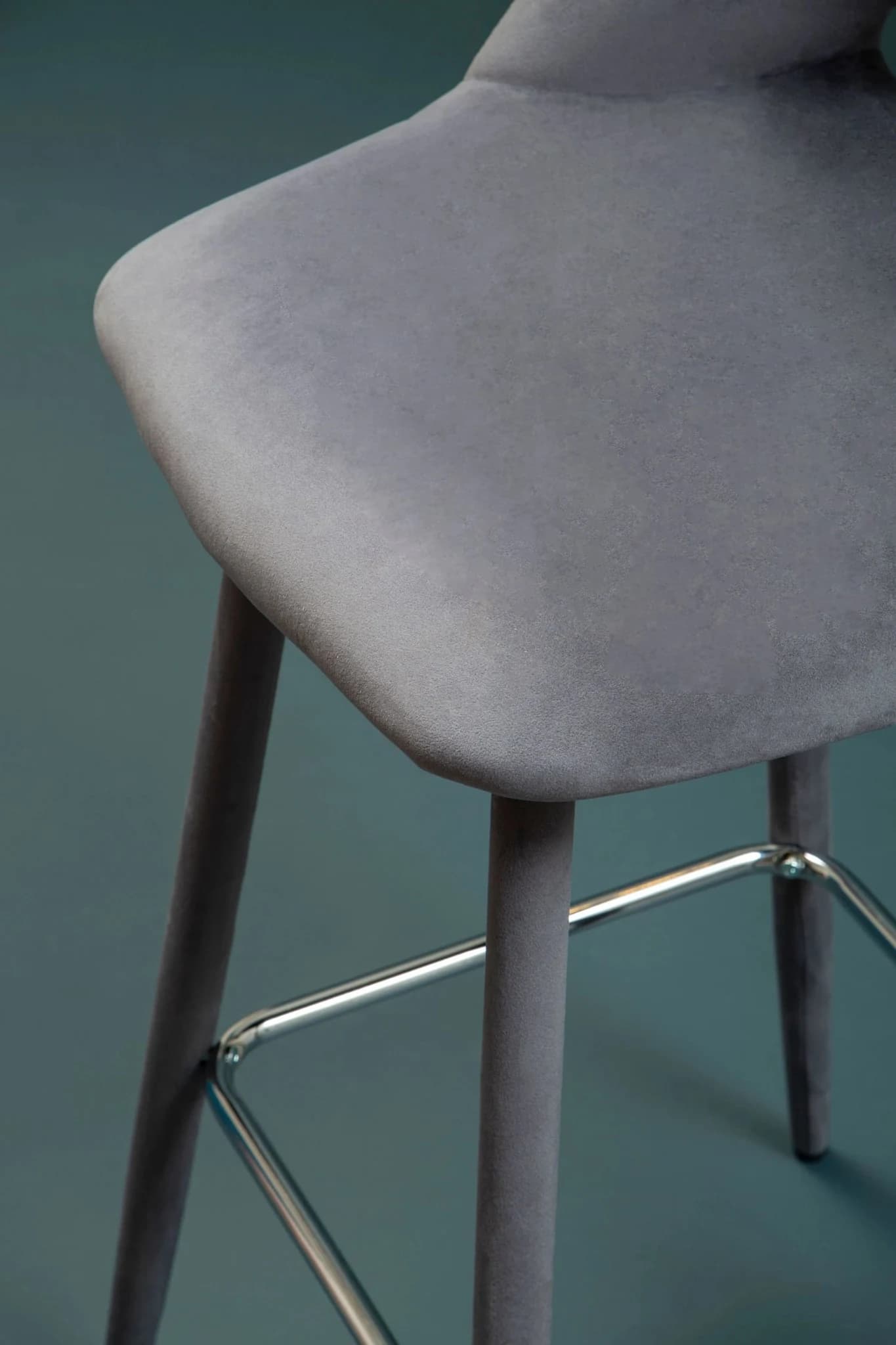 Warren Grey Velvet Bar Chair with Silver Finish Footrest - Seating, photo 6 of 8