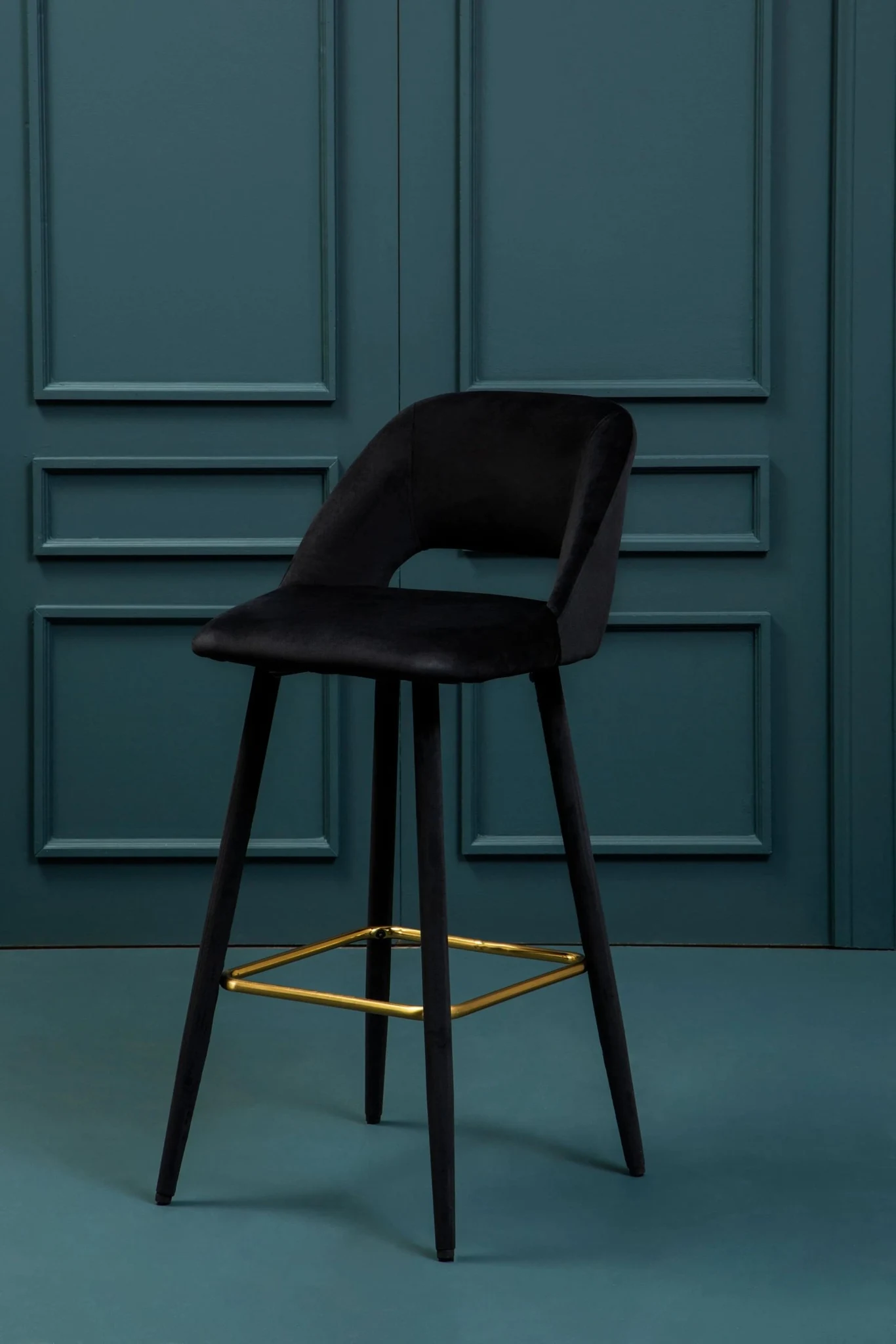 Warren Black Velvet Bar Chair with Gold Finish Footrest - Seating, photo 6 of 8