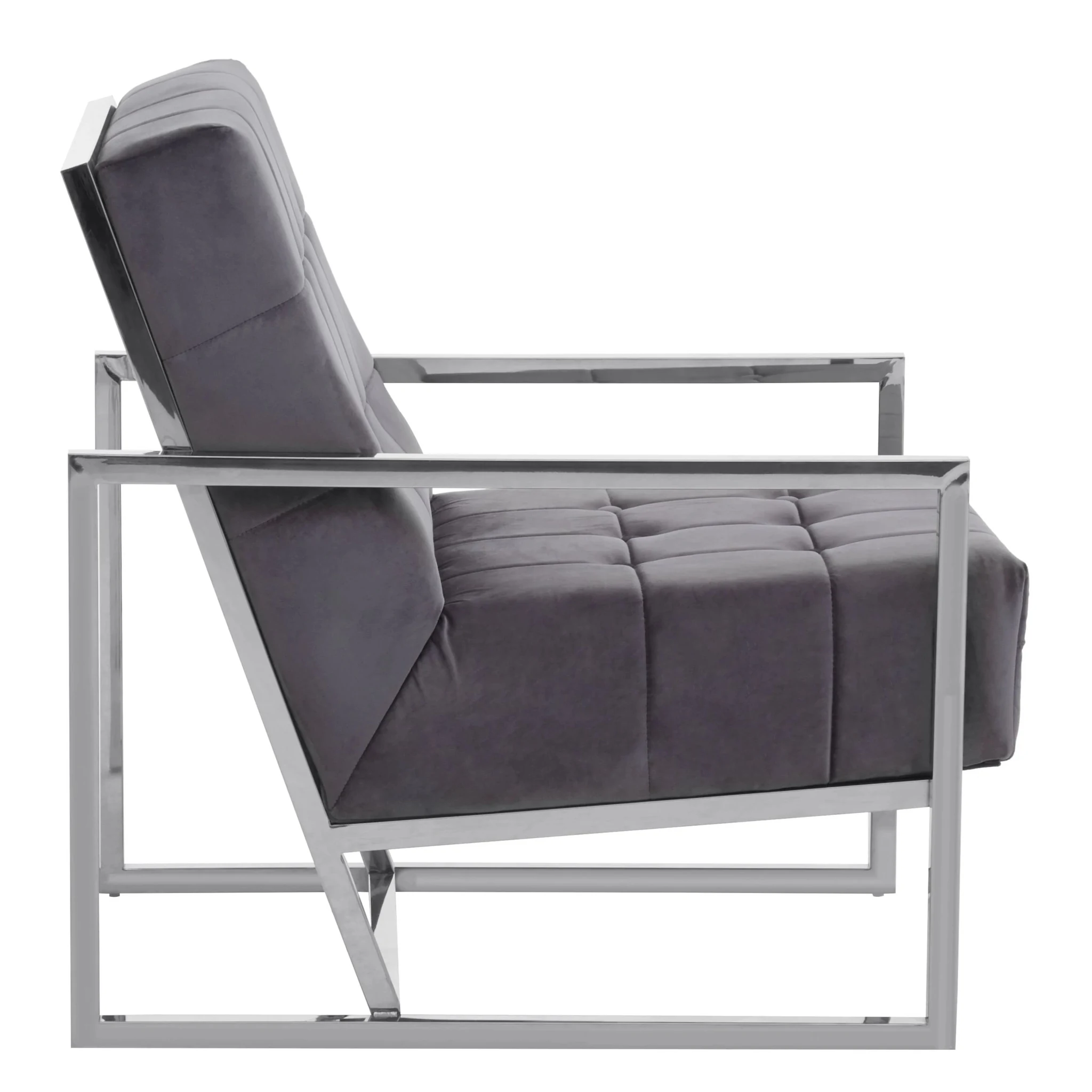 Hana Grey Velvet Chair with Stainless Steel Frame - Seating, photo 3 of 8