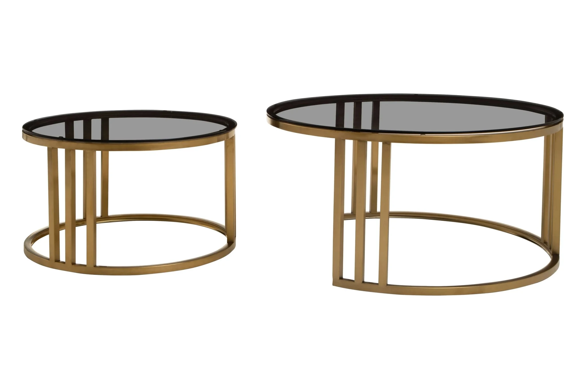 Alana Set of 2 Gold Base and Glass Top Round Nesting Coffee Tables - Tables, photo 4 of 8