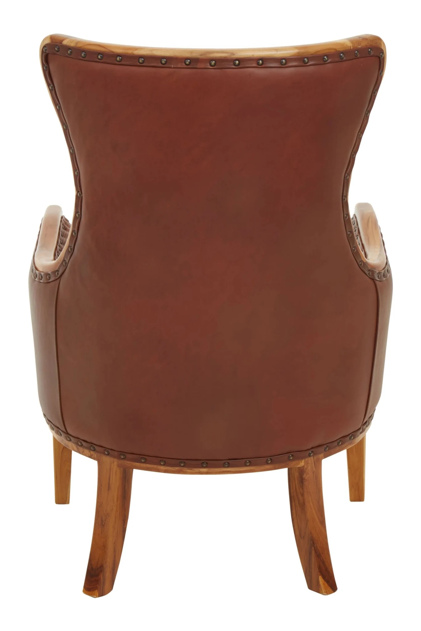 Kendari Brown Leather and Teak Wood Frame Studded Chair - Seating, photo 2 of 8